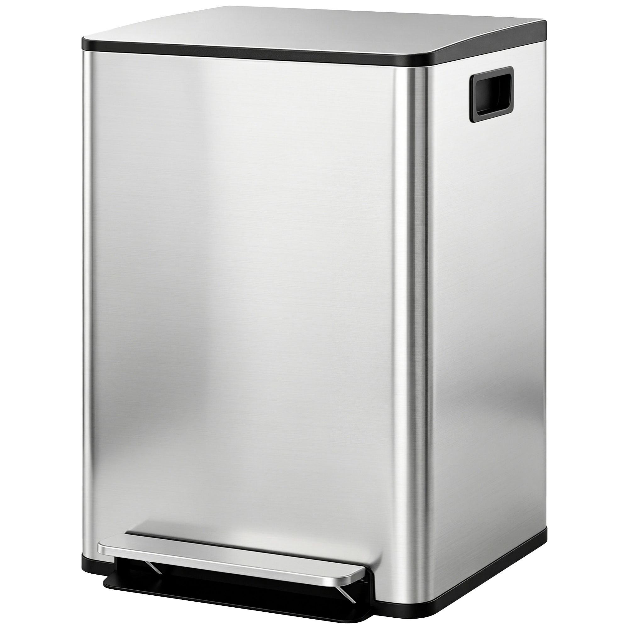 2 x 30L / 7.9 Gallon Dual Trash Can, Soft-Close Lid Stainless Steel Double Garbage Bin with Removable Inner Buckets and Handles for Kitchen, Office, Bathroom, Silver