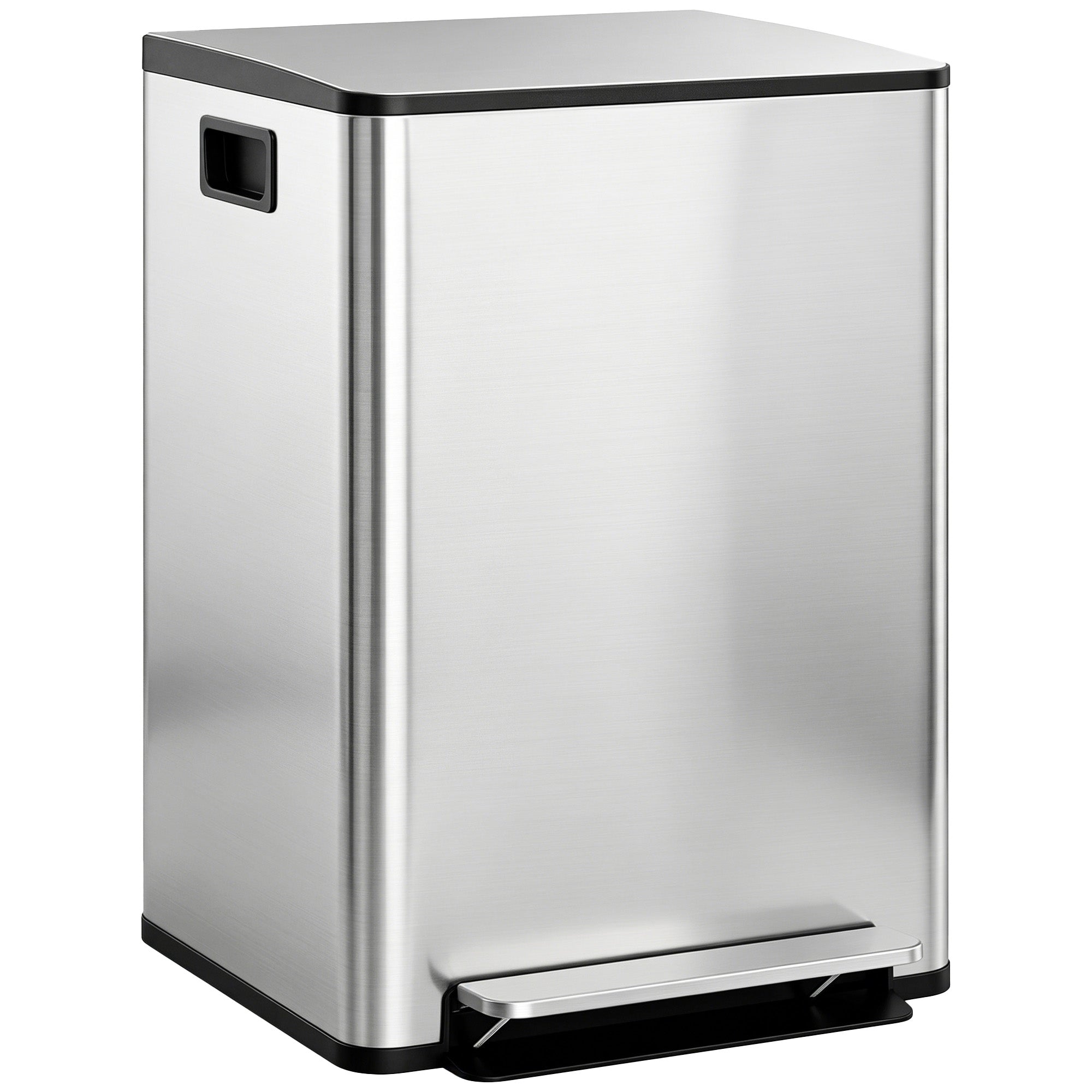 2 x 30L / 7.9 Gallon Dual Trash Can, Soft-Close Lid Stainless Steel Double Garbage Bin with Removable Inner Buckets and Handles for Kitchen, Office, Bathroom, Silver