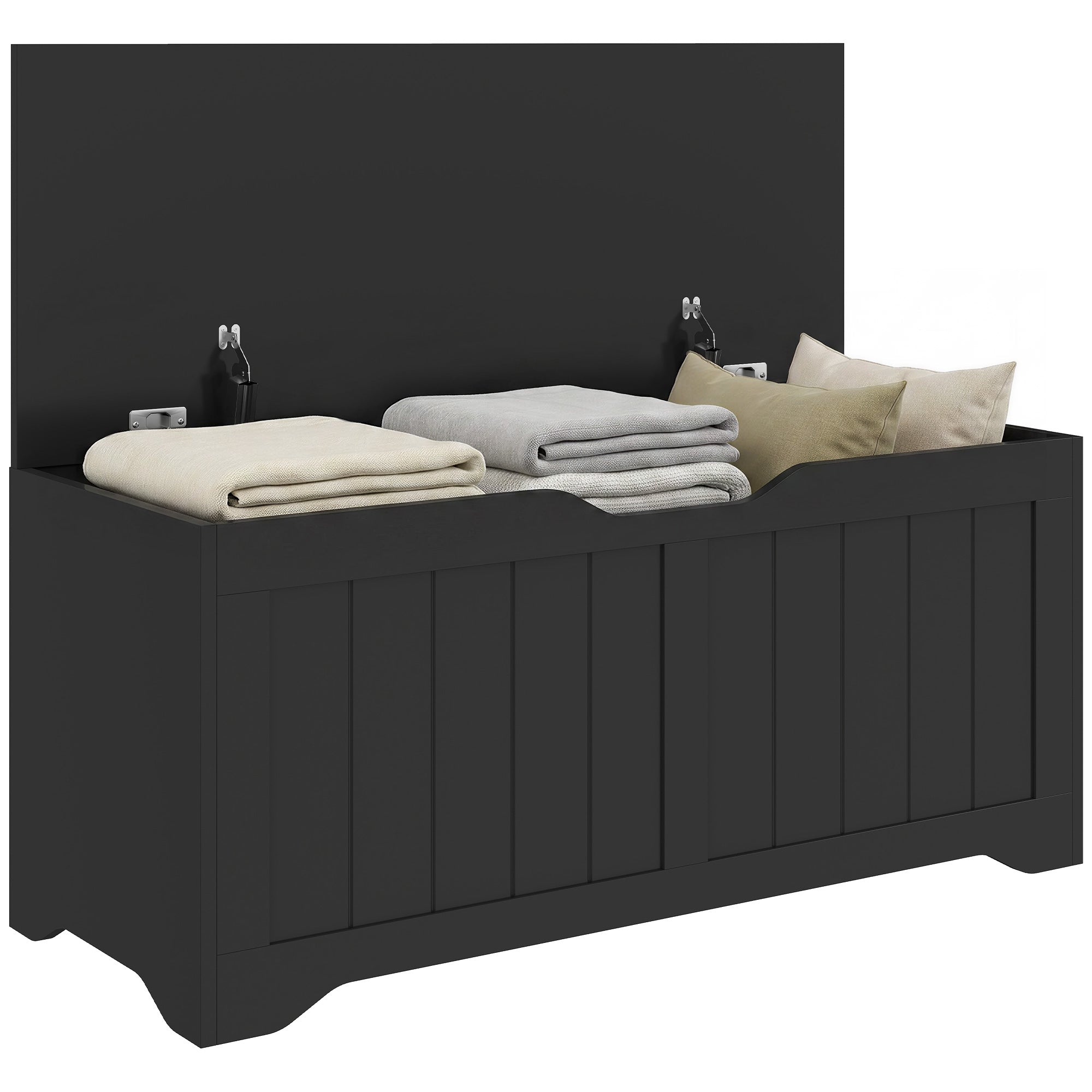Storage Chest, Modern Storage Trunk with 2 Safety Hinges and Handle-Free Design, Storage Bench for Living Room, Shoe Bench for Entryway, 39.4" x 15.7" x 17.7", Black