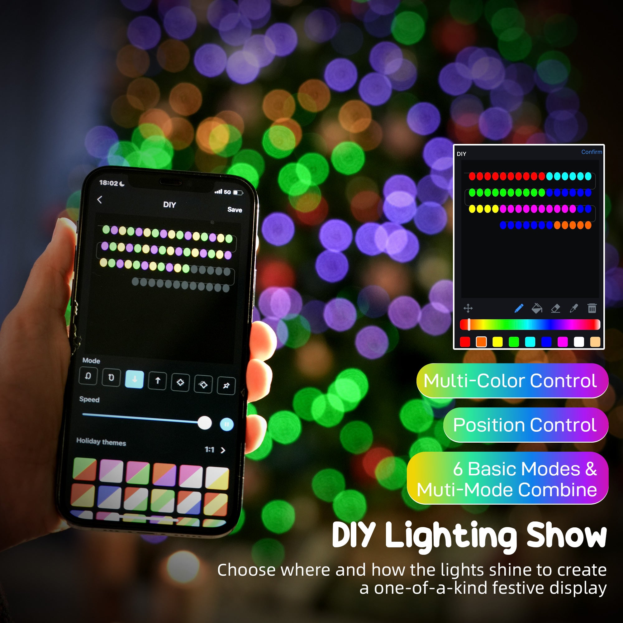 9ft Smart Prelit Christmas Tree with Full-Spectrum RGB Dimmable LEDs, App and Remote Control, Wide Full Hinged Xmas Tree, Easy Assembly, Artificial Holiday Decoration, Green