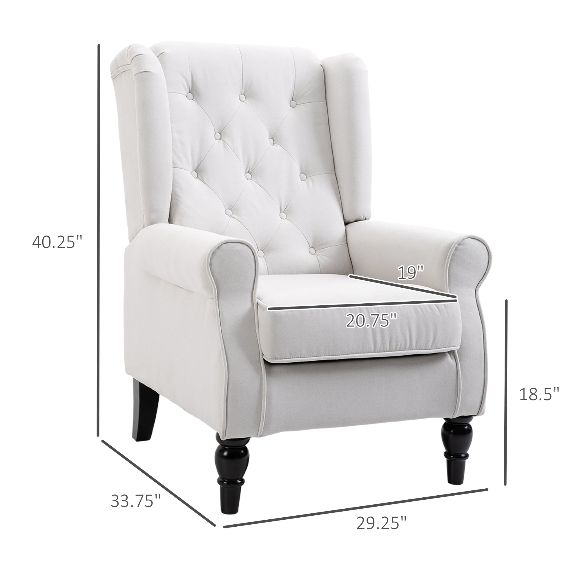 Mid-Century Accent Chair w/ High Wingback, Button-Tufted Fabric & Retro Wood Legs, Cream White