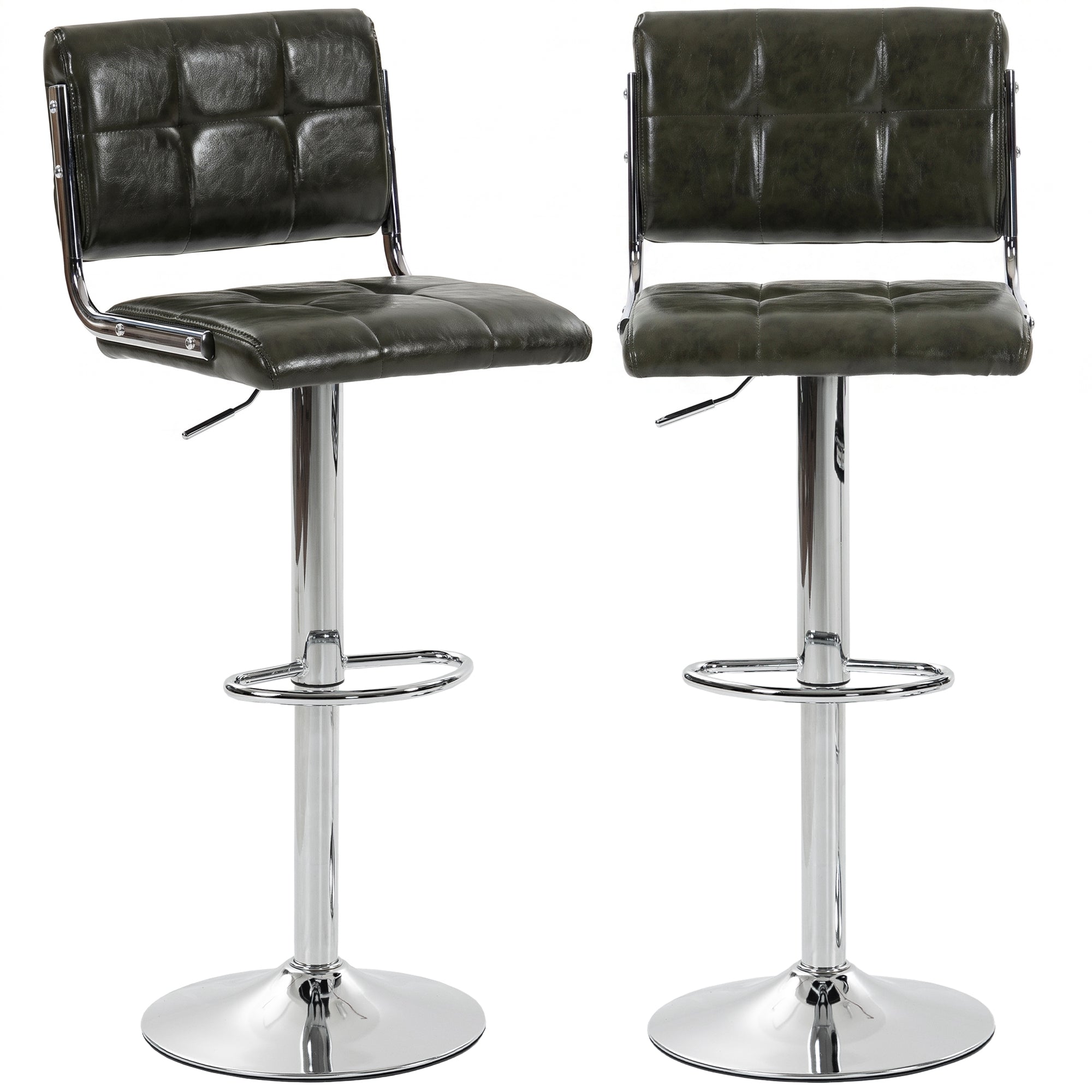 Breakfast Bar Stools Set of 2, Modern PU Leather Swivel BarStools, Adjustable Counter Height Bar Chairs with Backrest and Footrest for Kitchen Island, Dining Room, Bar, Green