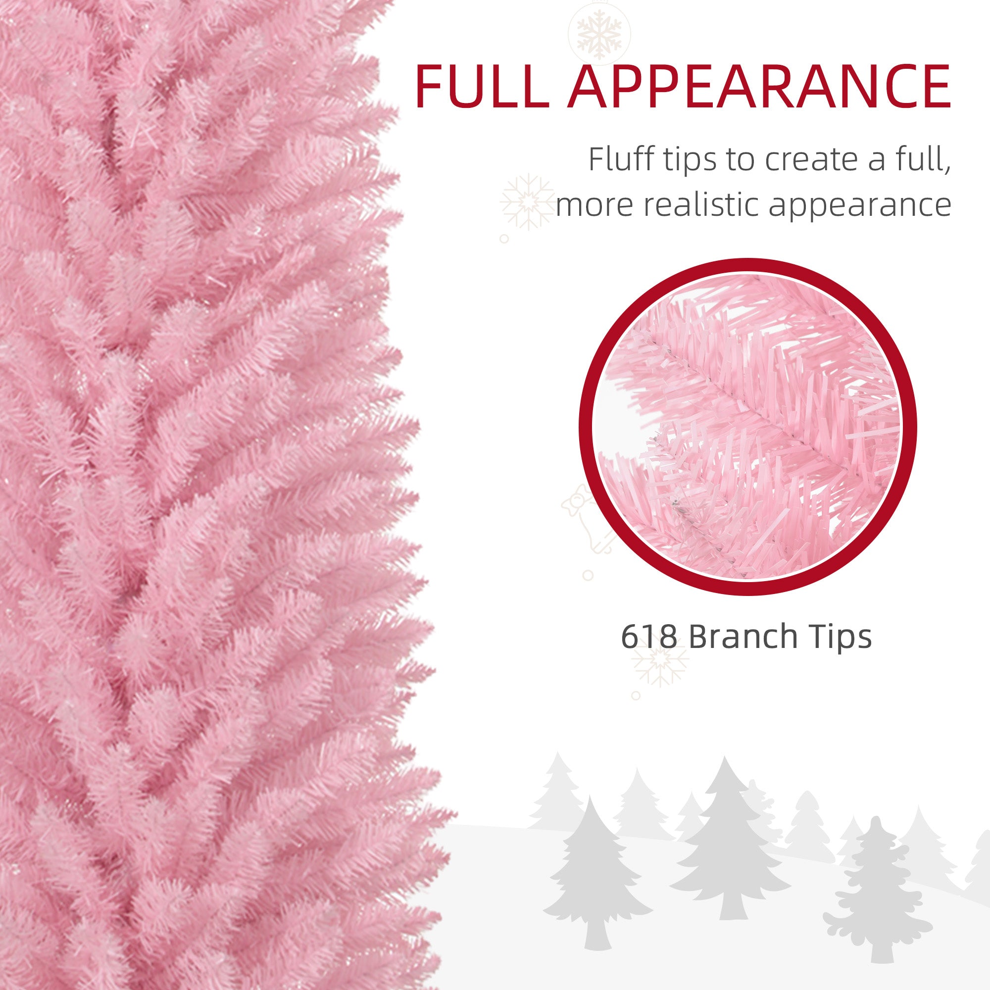 8ft Pencil Artificial Christmas Tree with Realistic Branches,618 Tips,Plastic Base, Pink
