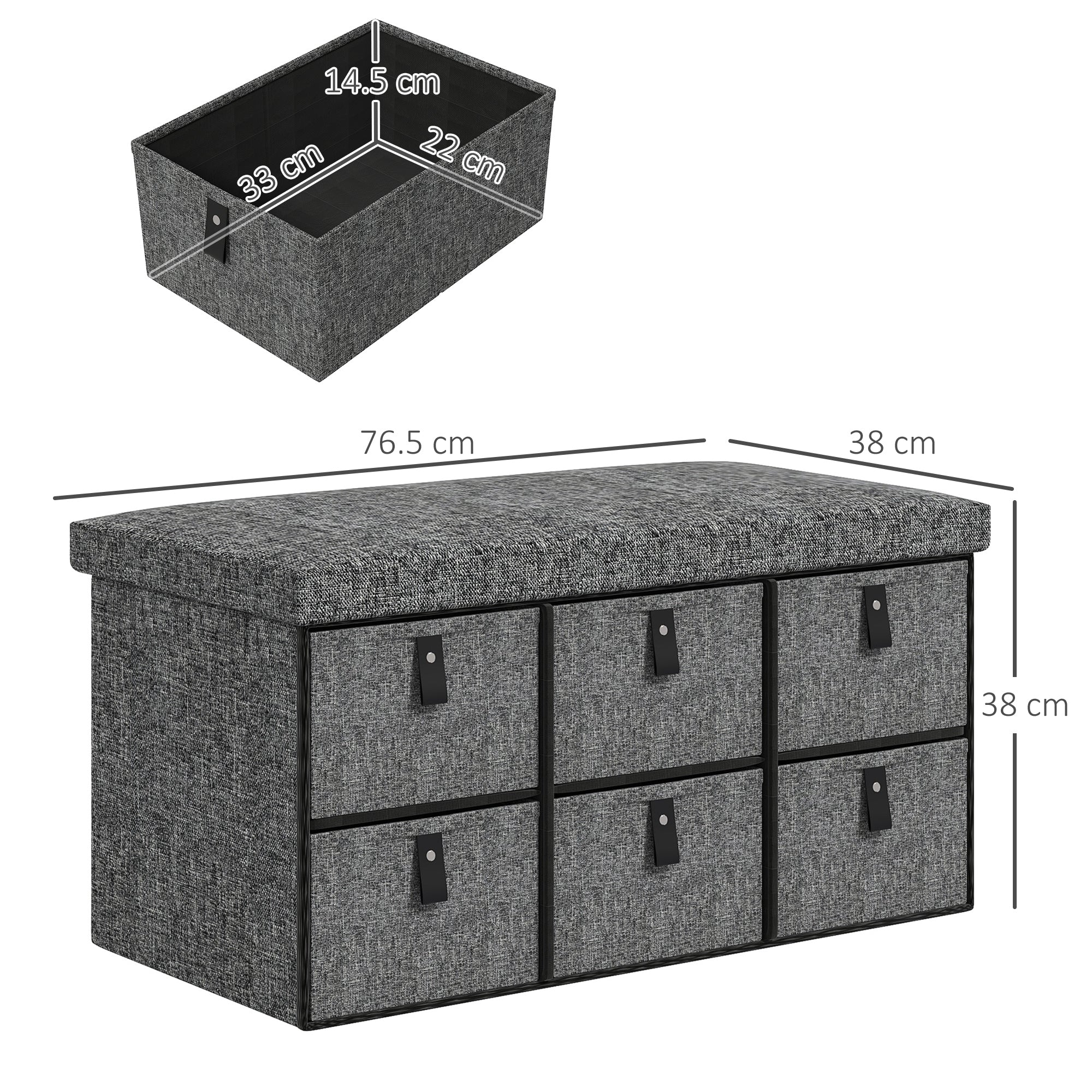 HOMCOM Shoe Bench with Seat, Shoe Storage Bench with Cushion and 6 Fabric Drawers for Entryway, Hallway, Living Room, Bedroom, Dark Grey