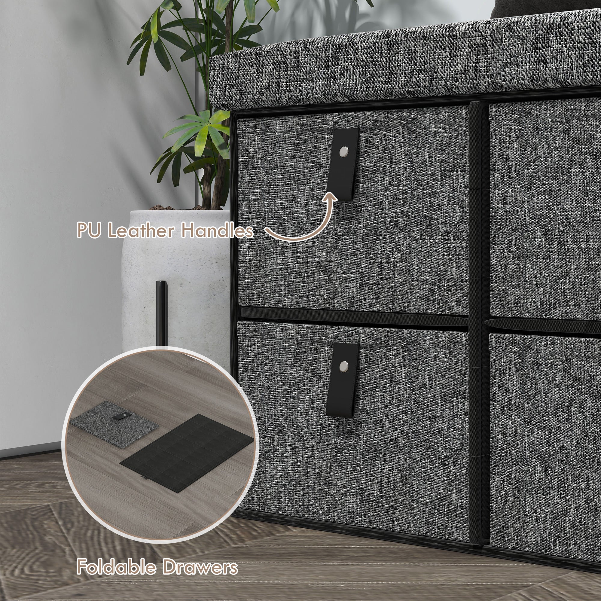 HOMCOM Shoe Bench with Seat, Shoe Storage Bench with Cushion and 6 Fabric Drawers for Entryway, Hallway, Living Room, Bedroom, Dark Grey