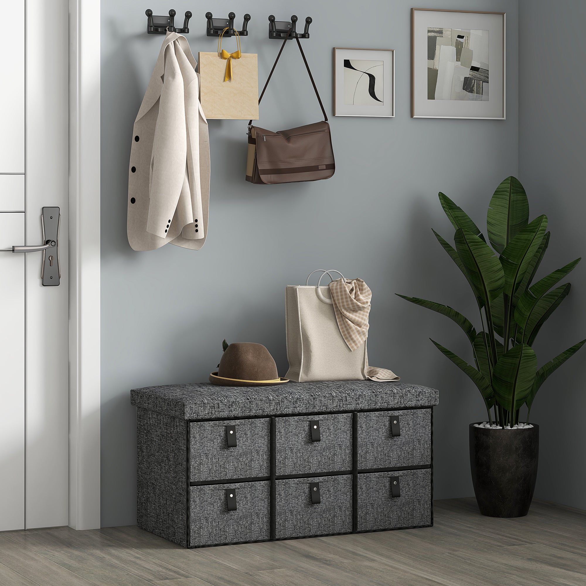 HOMCOM Shoe Bench with Seat, Shoe Storage Bench with Cushion and 6 Fabric Drawers for Entryway, Hallway, Living Room, Bedroom, Dark Grey