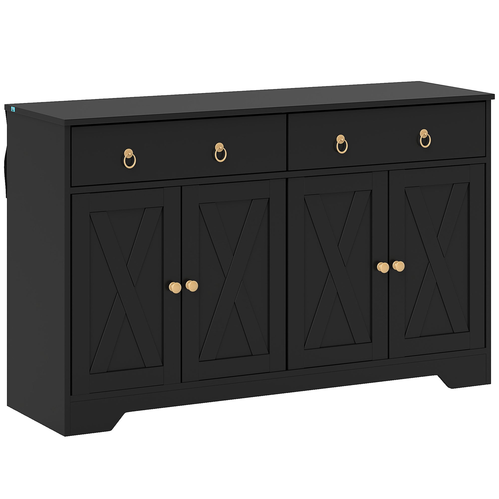 Sideboard Buffet Cabinet with Storage, 48" Kitchen Storage Cabinet with 2 Drawers and 4 Barn Doors, Farmhouse Coffee Bar Cabinet with Adjustable Shelves, Black