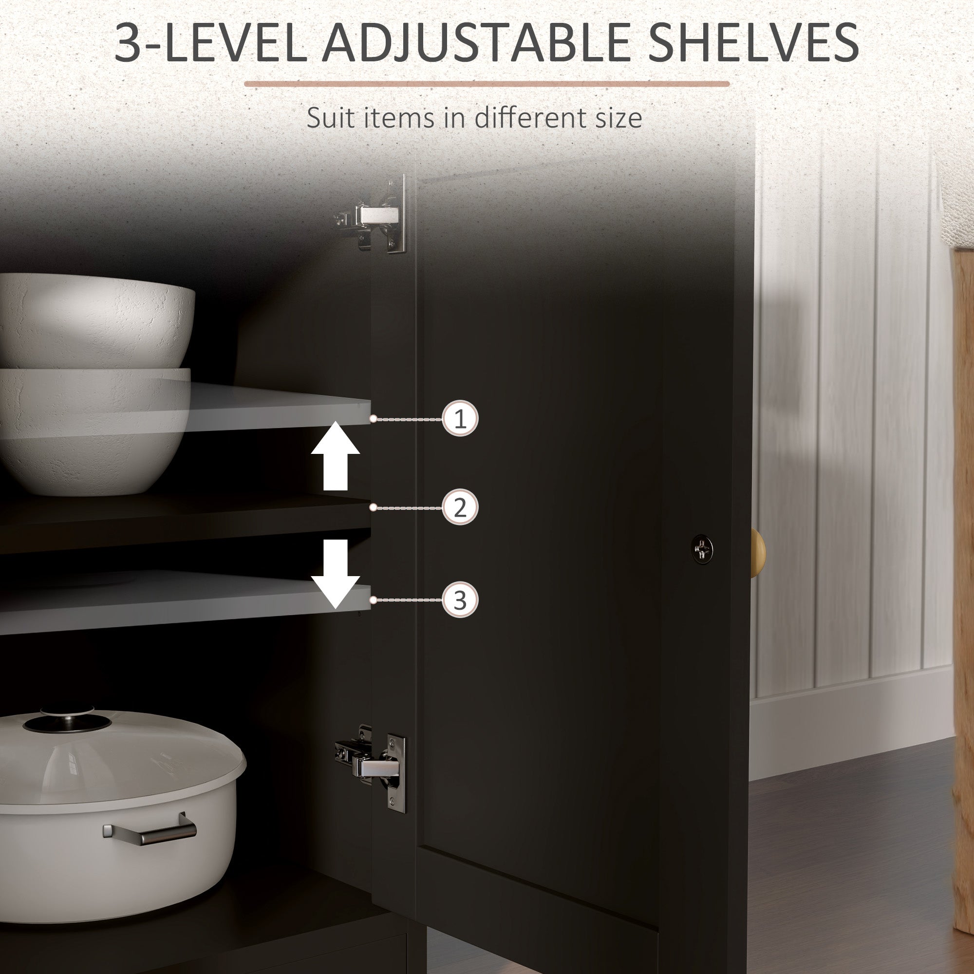 Sideboard Buffet Cabinet with Storage, 48" Kitchen Storage Cabinet with 2 Drawers and 4 Barn Doors, Farmhouse Coffee Bar Cabinet with Adjustable Shelves, Black