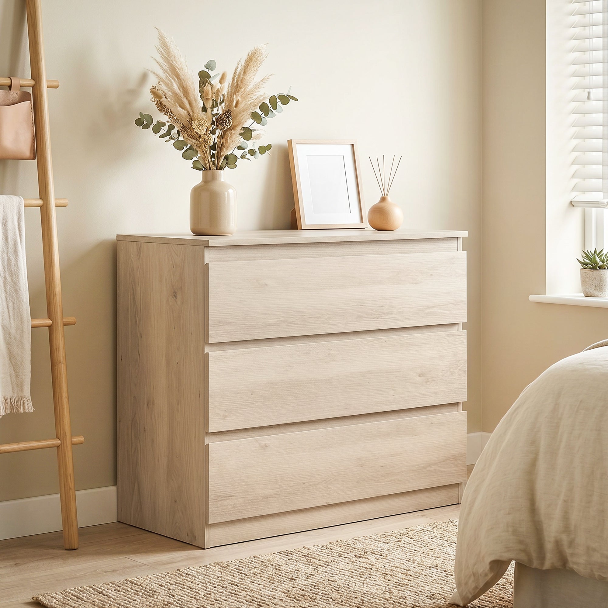 Chest of Drawers, 3-Drawer Storage Organiser Unit for Bedroom, Living Room, 80 x 39 x 73cm, Oak