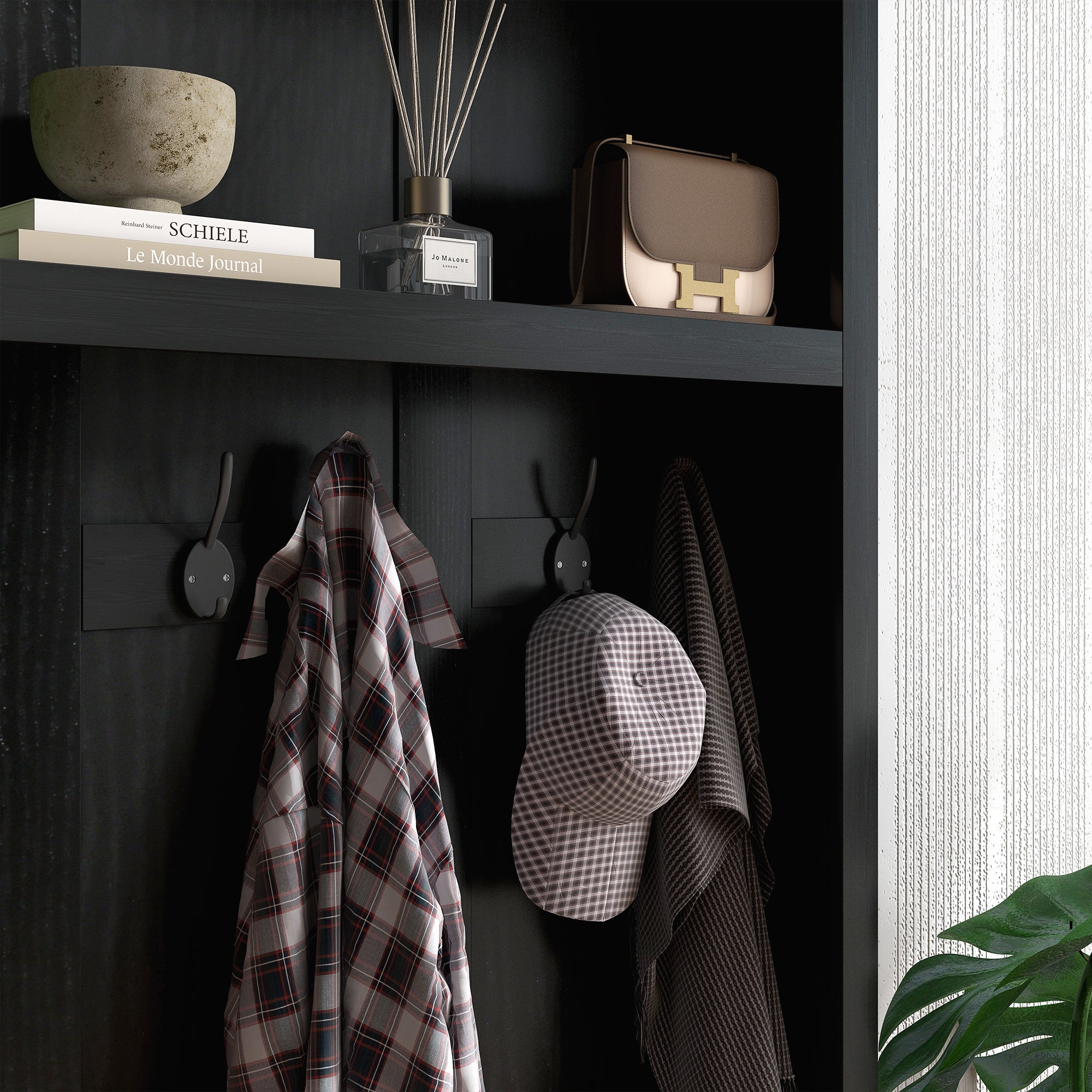 Hall Tree Entryway Bench with Coat Rack Black