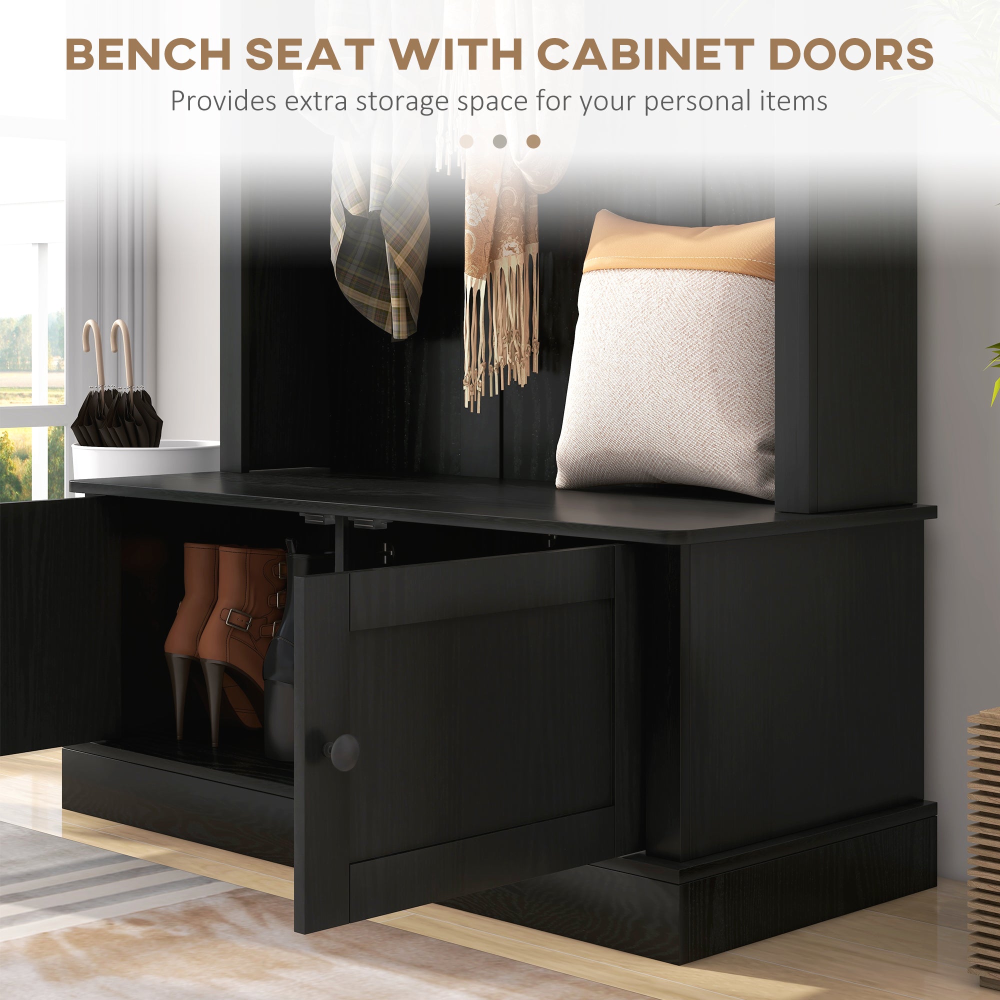 Hall Tree Entryway Bench with Coat Rack Black