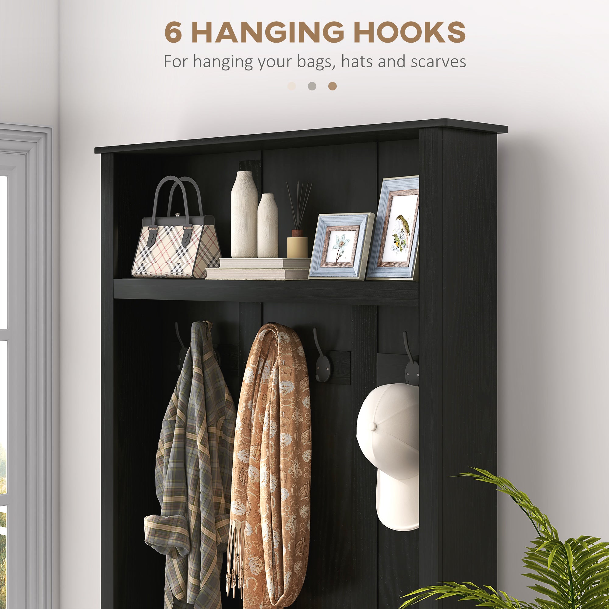 Hall Tree Entryway Bench with Coat Rack Black