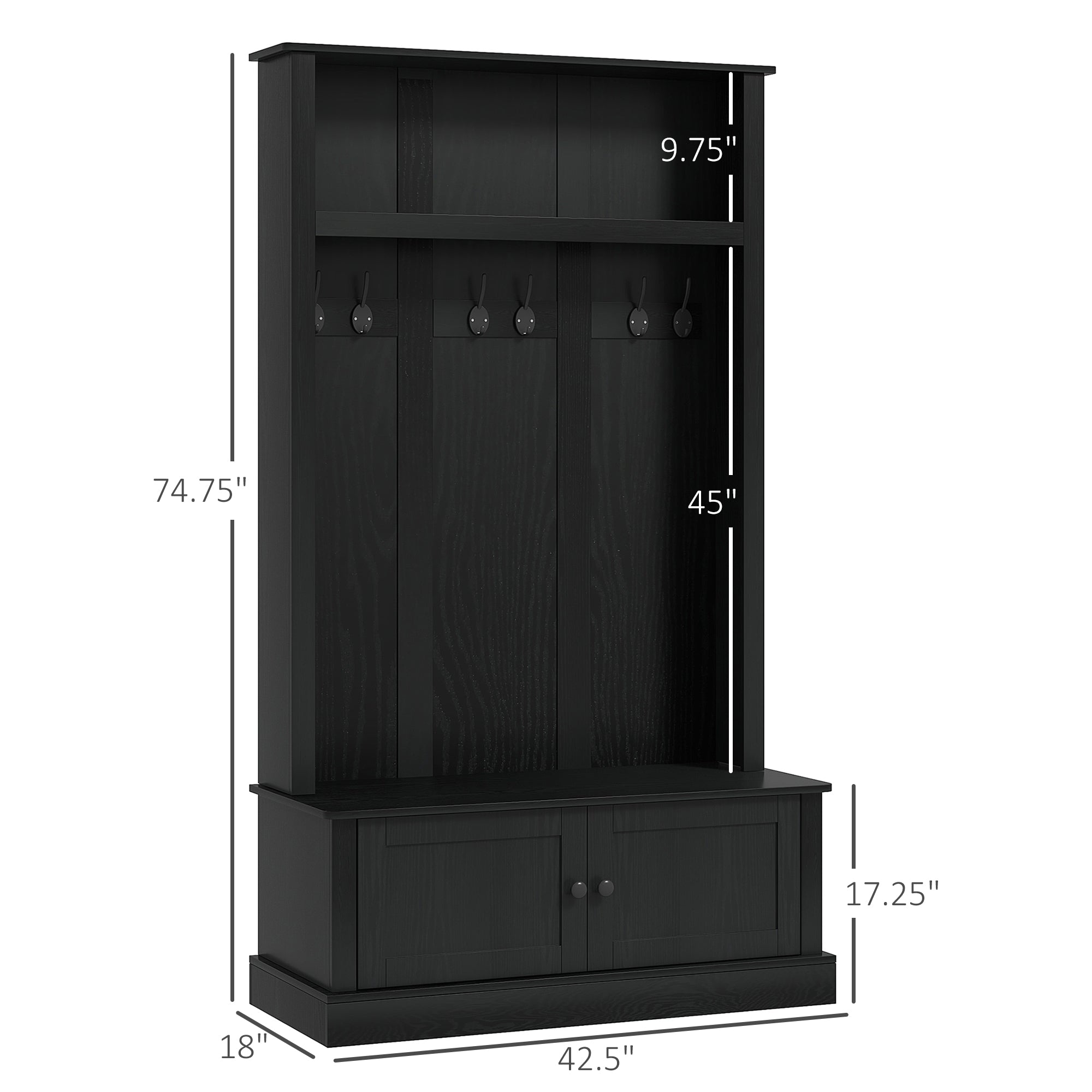 Hall Tree Entryway Bench with Coat Rack Black