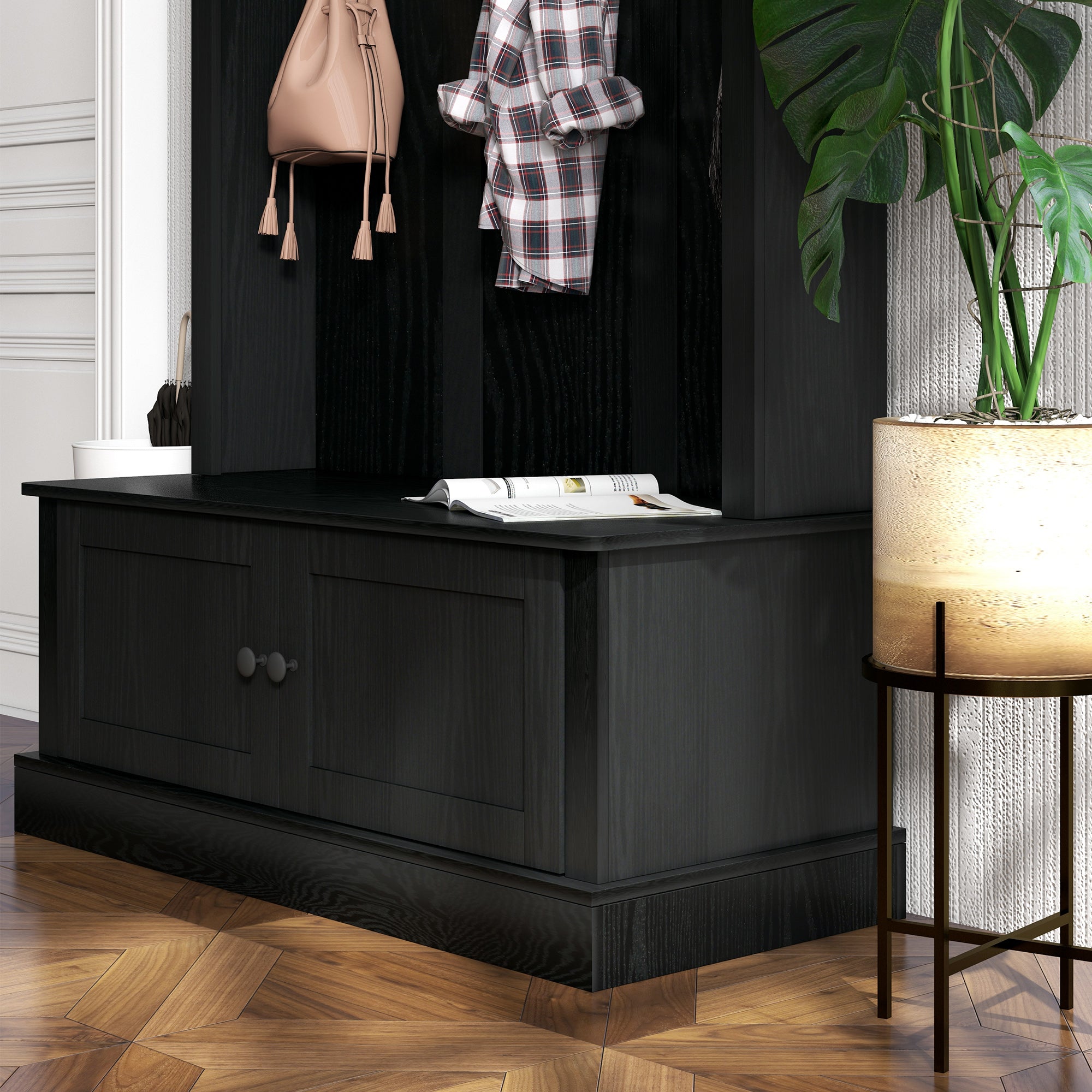 Hall Tree Entryway Bench with Coat Rack Black