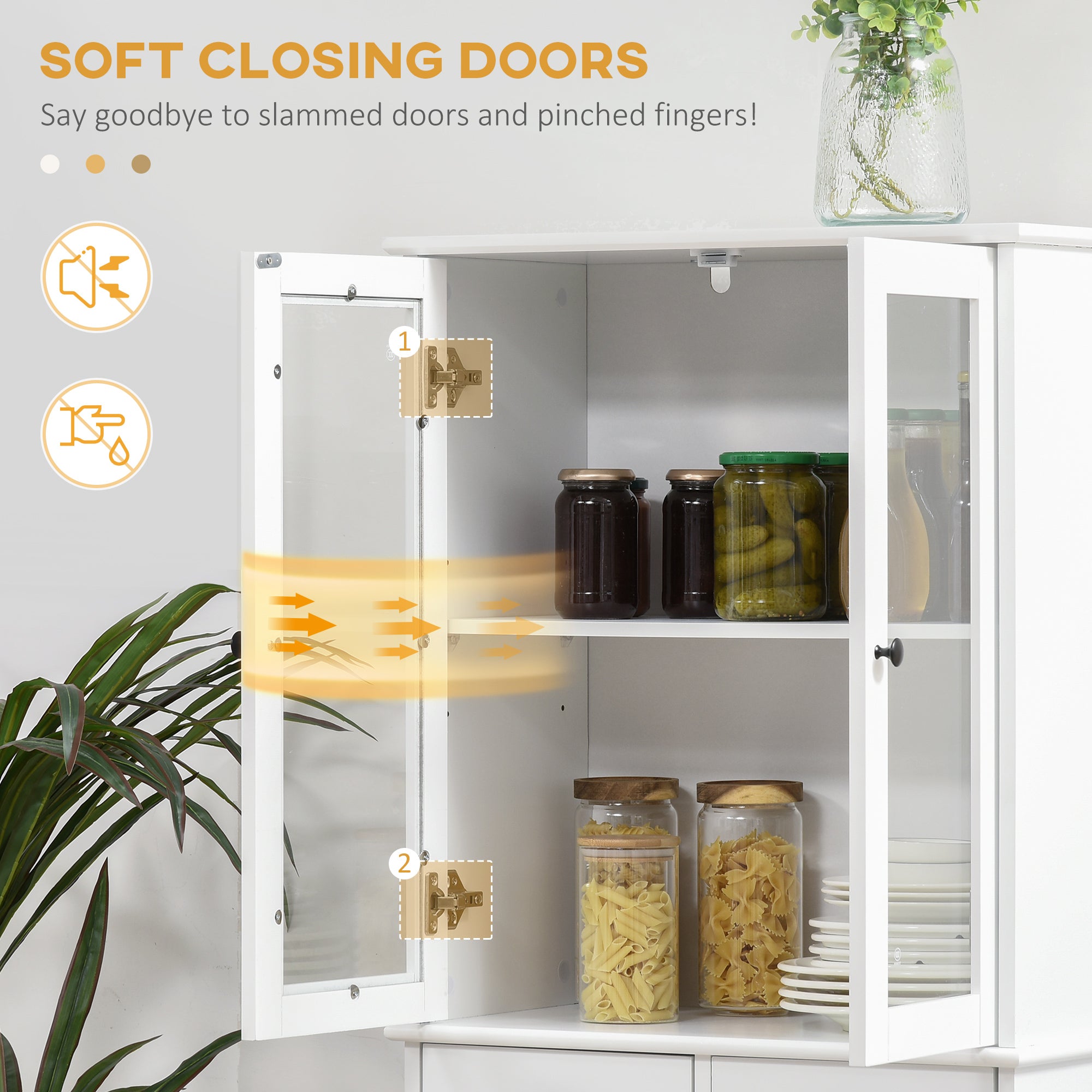61" Freestanding Kitchen Pantry Cabinet with Glass Doors & Storage, White