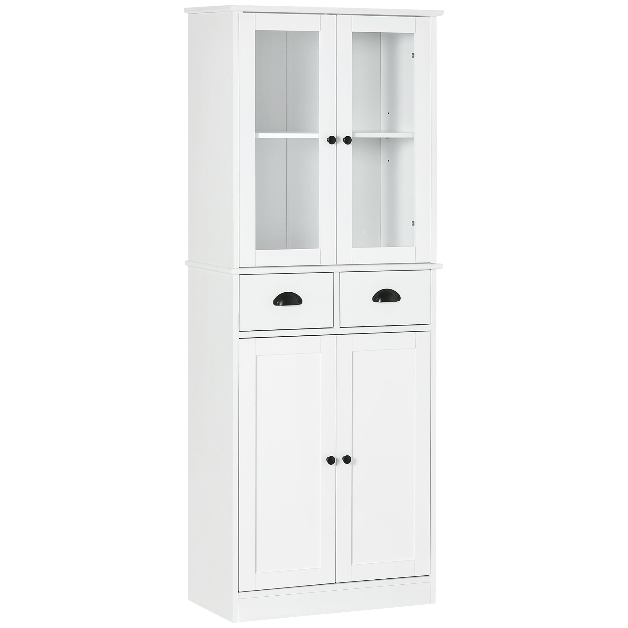 61" Freestanding Kitchen Pantry Cabinet with Glass Doors & Storage, White