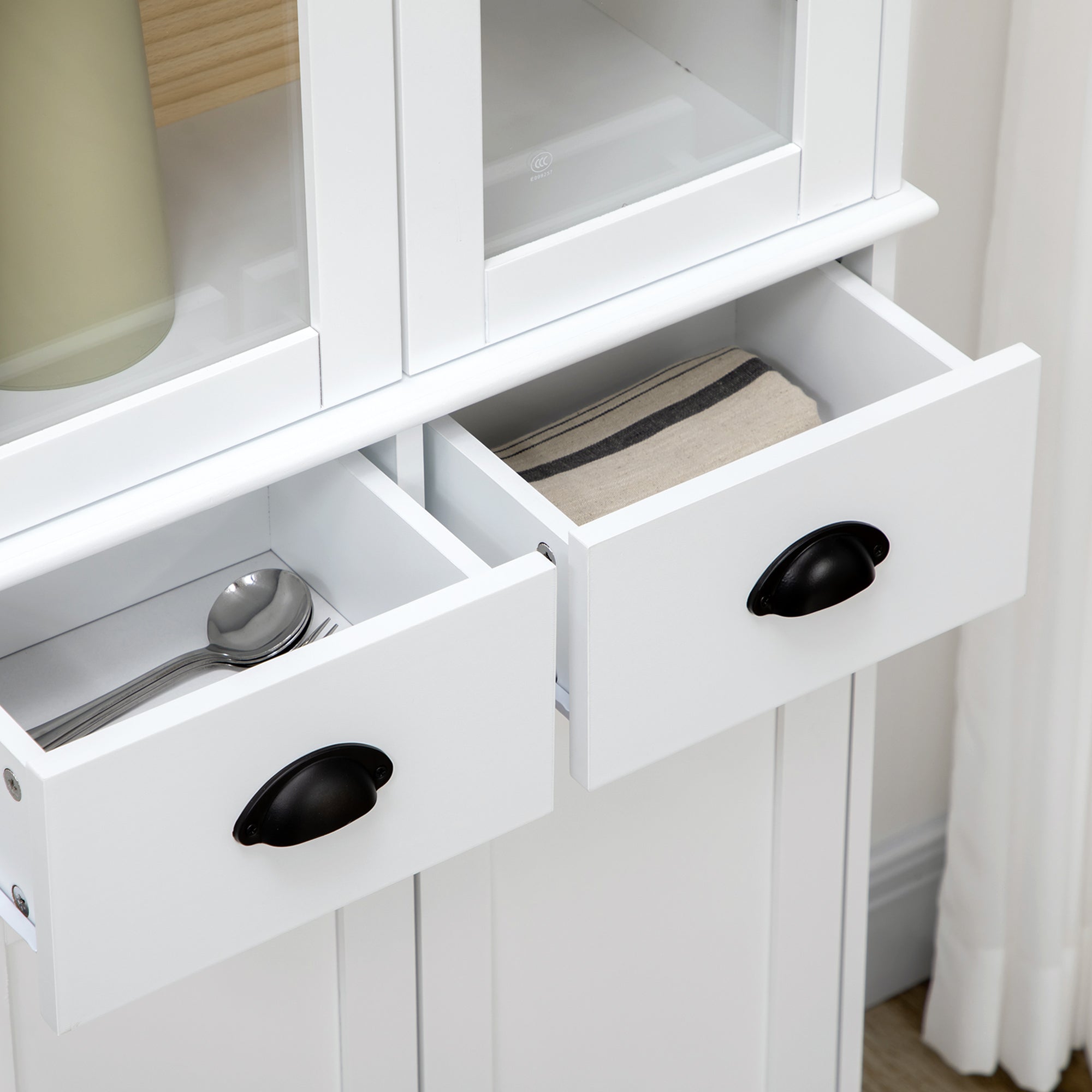 61" Freestanding Kitchen Pantry Cabinet with Glass Doors & Storage, White