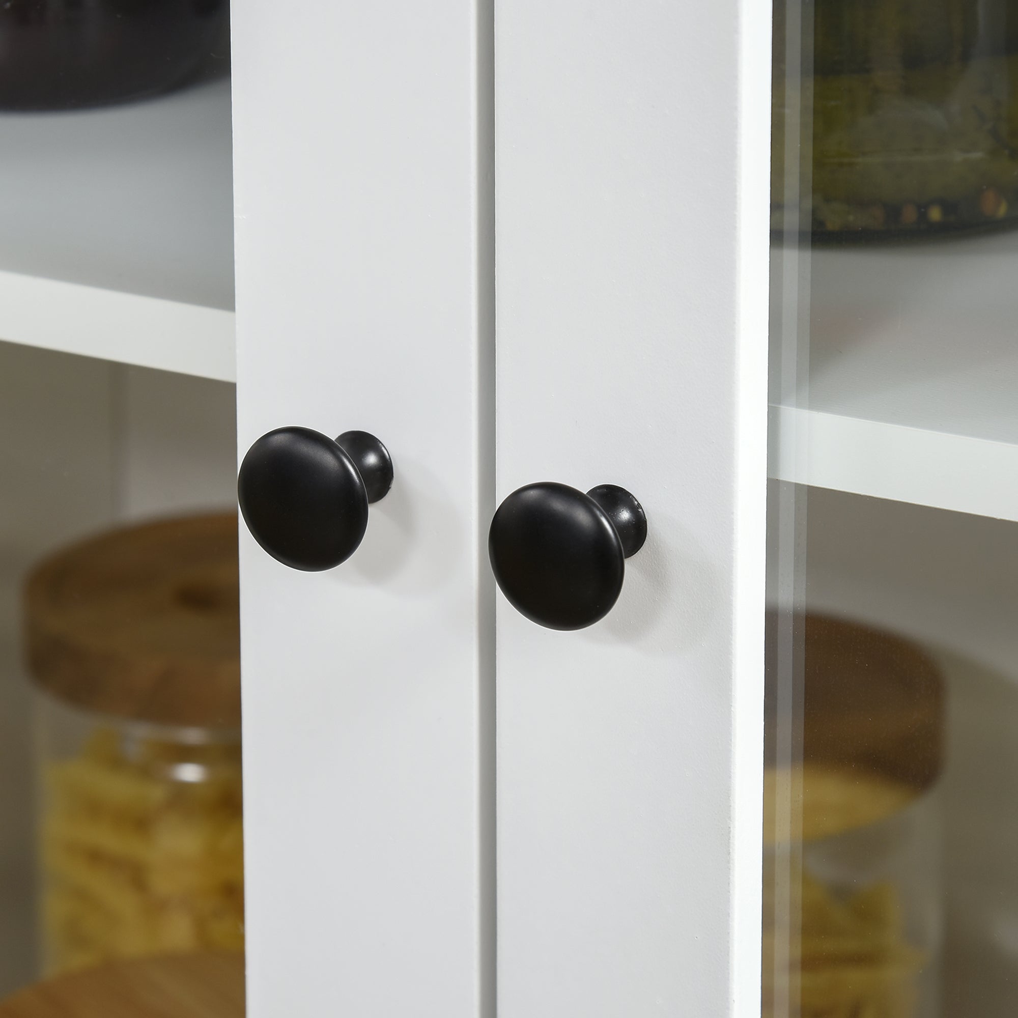 61" Freestanding Kitchen Pantry Cabinet with Glass Doors & Storage, White