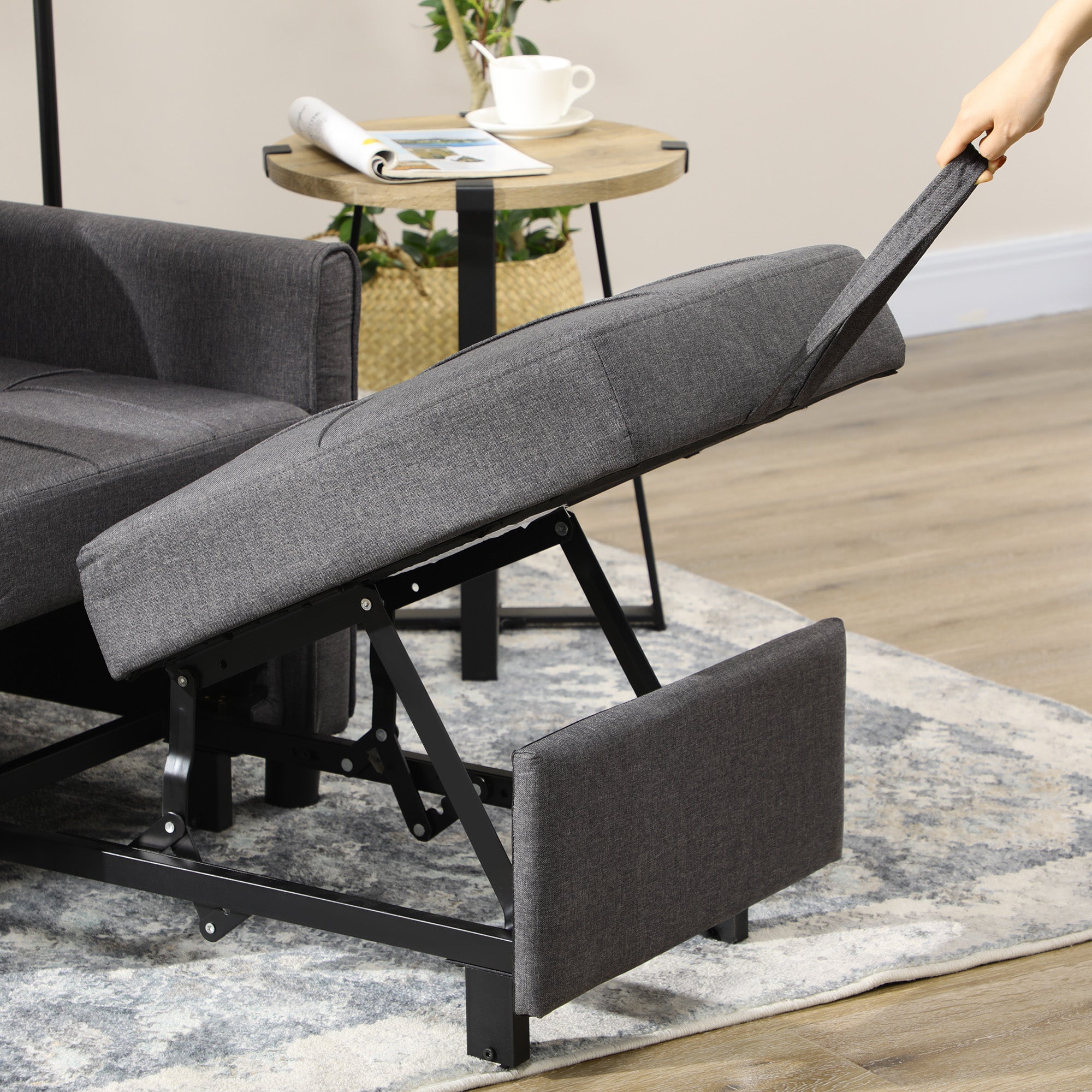 3-in-1 Convertible Pull Out Chair Bed with Adjustable Backrest, Pillow, & Pockets, Gray