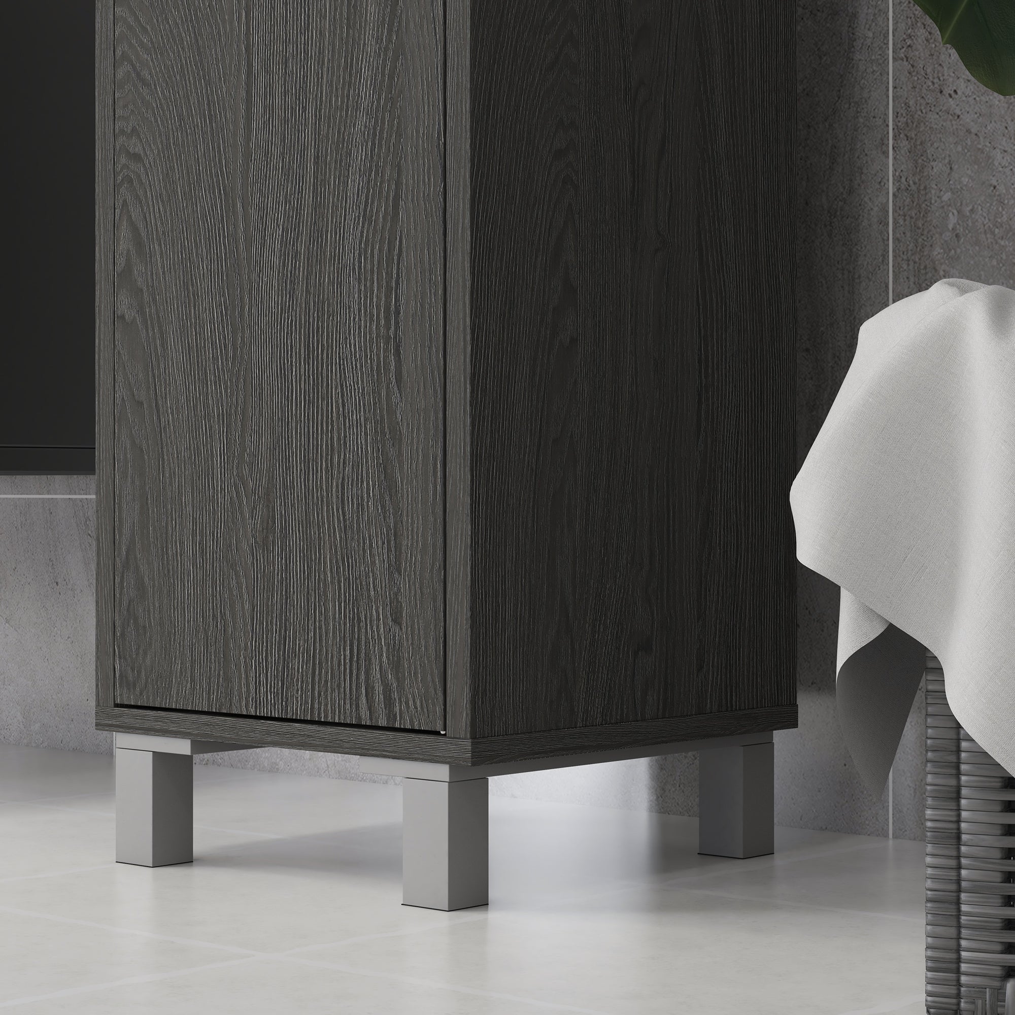 Tall Bathroom Cabinet w/ Mirror, Slim Linen Tower, Doors & Adjustable Shelves, Gray