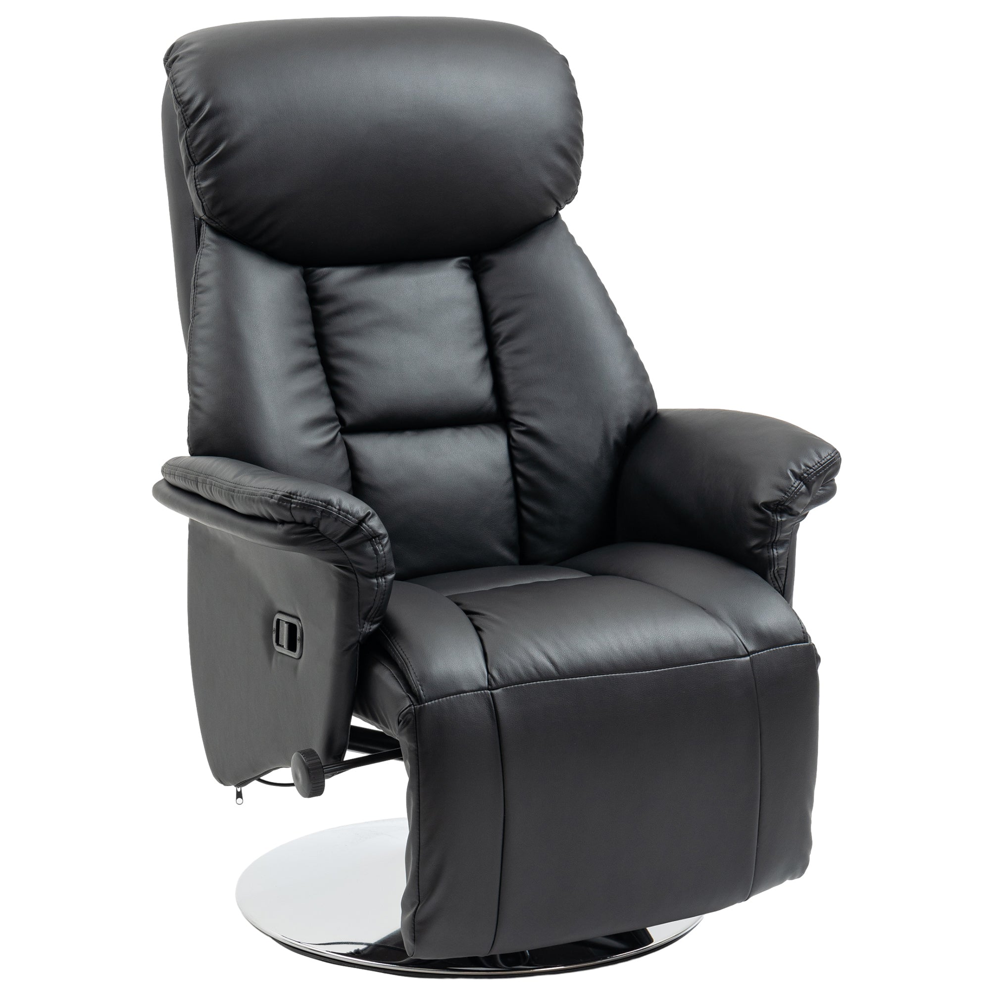 PU Leather Upholstered Recliner Chair with Footrest, Padded Arms & Steel Base, Black