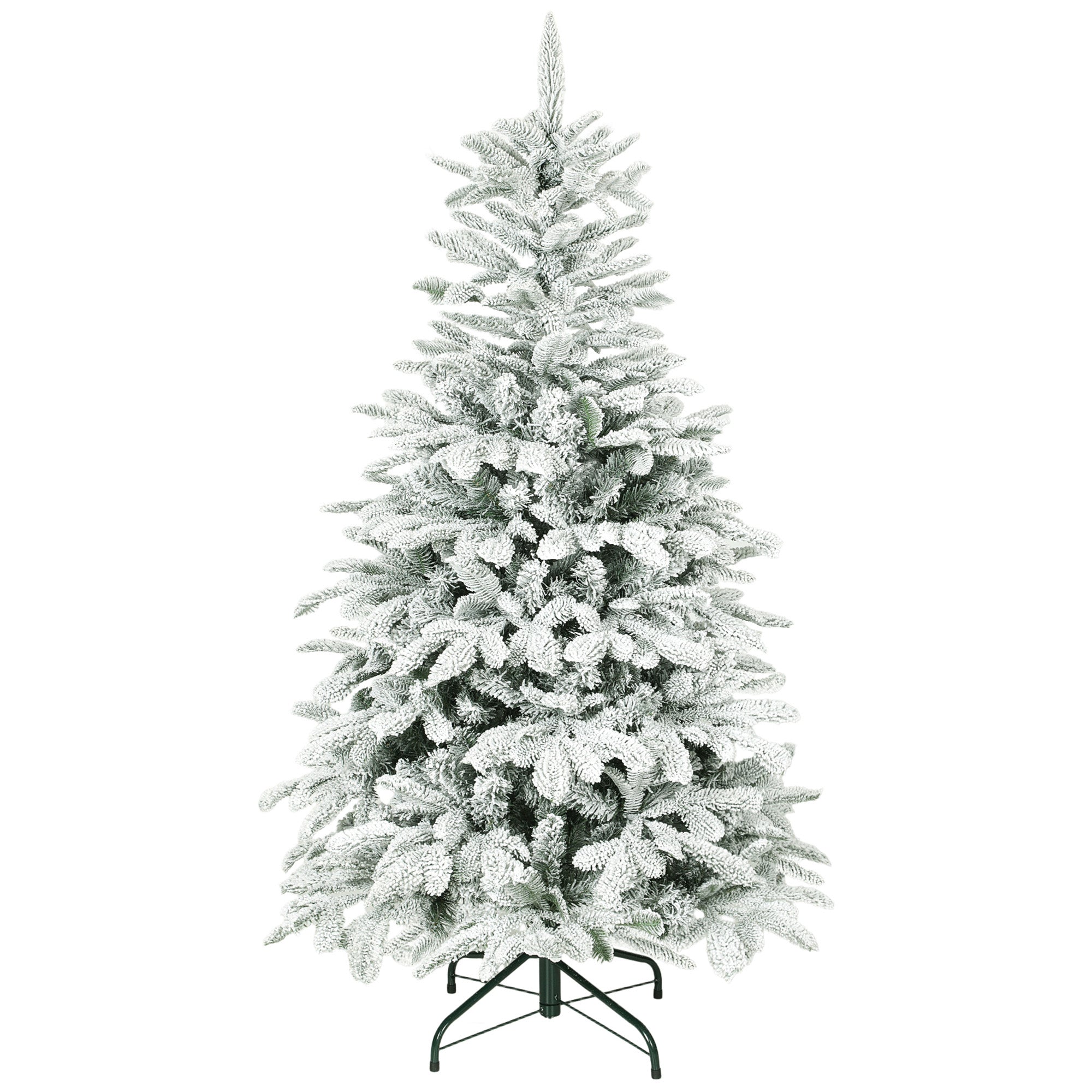 5 ft Artificial Flocked Christmas Tree with 717 Branches, Hinged Xmas Tree with Foldable Metal Stand, Easy Assembly for Home Office Decor