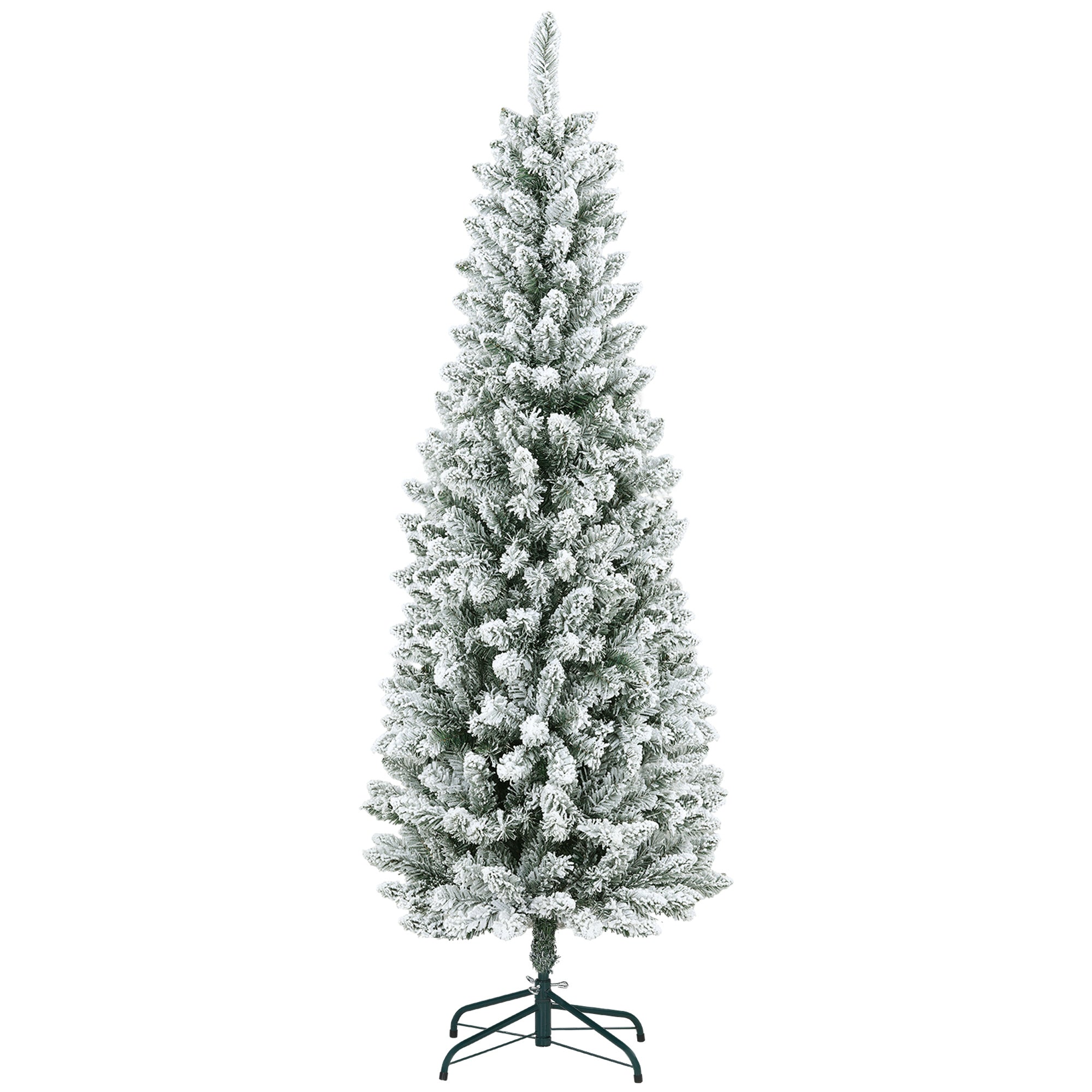 HOMCOM 6ft Tall Pencil Christmas Tree, Artificial Flocked Christmas Tree with 479 Branch Tips and Steel Base, Holiday Décor for Home Office, Green
