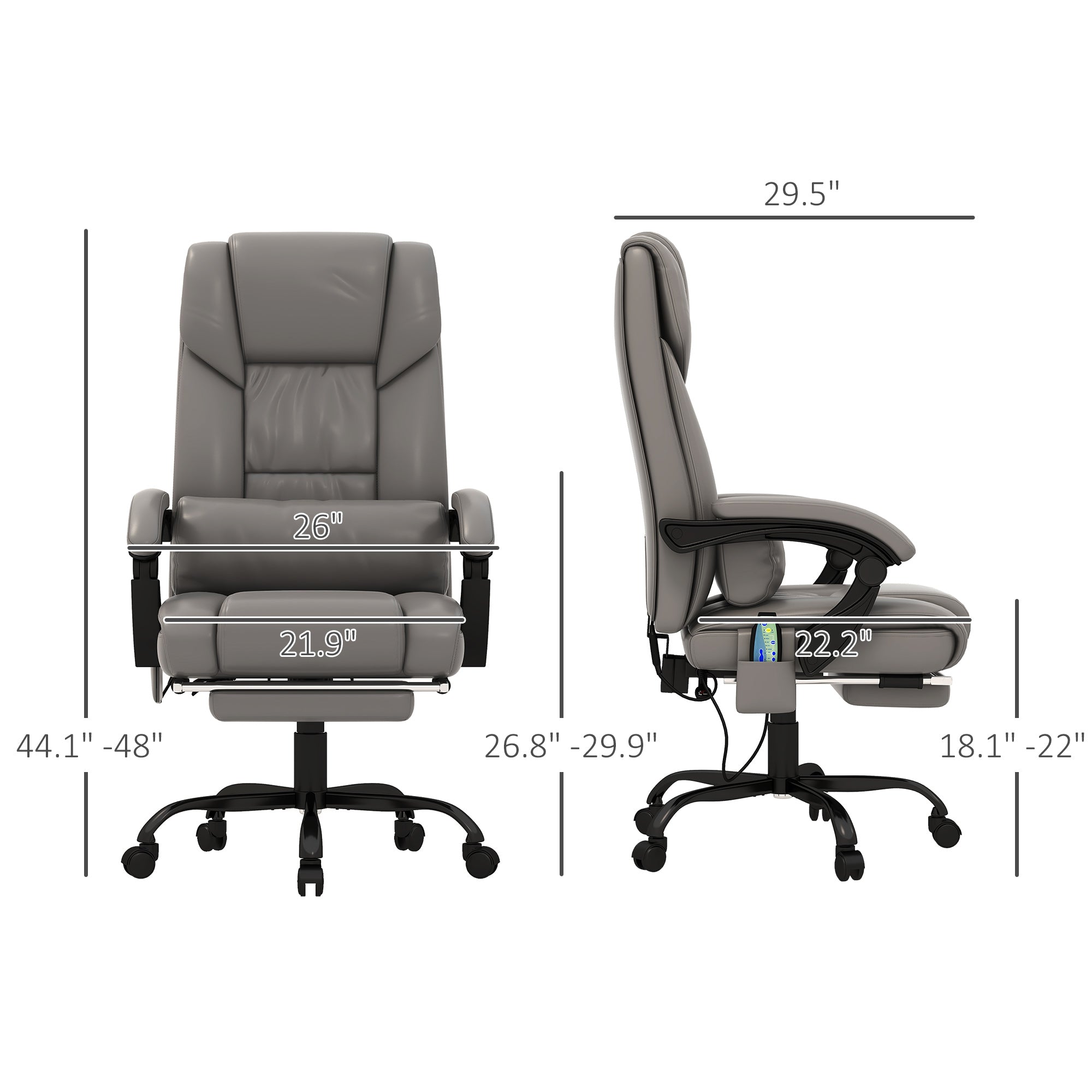 6 Vibrating Points Massage Office Chair, High Back Reclining Chair w/ Footrest, Gray