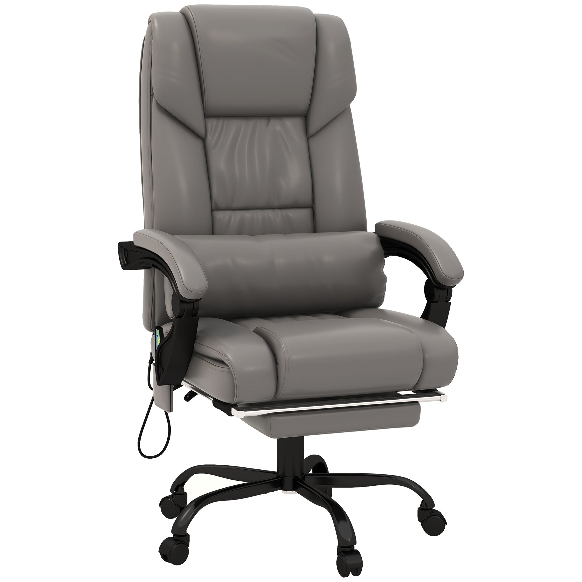 6 Vibrating Points Massage Office Chair, High Back Reclining Chair w/ Footrest, Gray