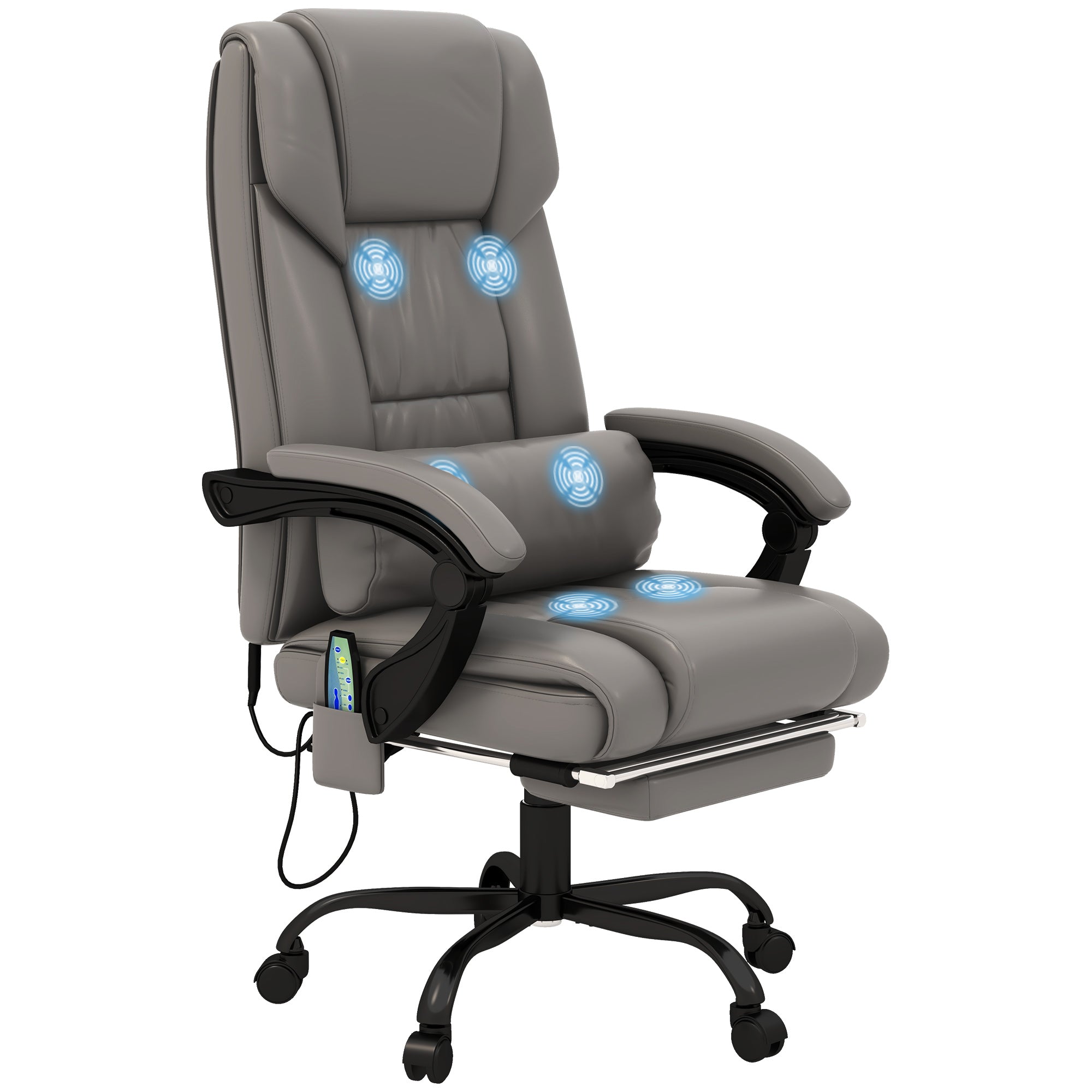 6 Vibrating Points Massage Office Chair, High Back Reclining Chair w/ Footrest, Gray