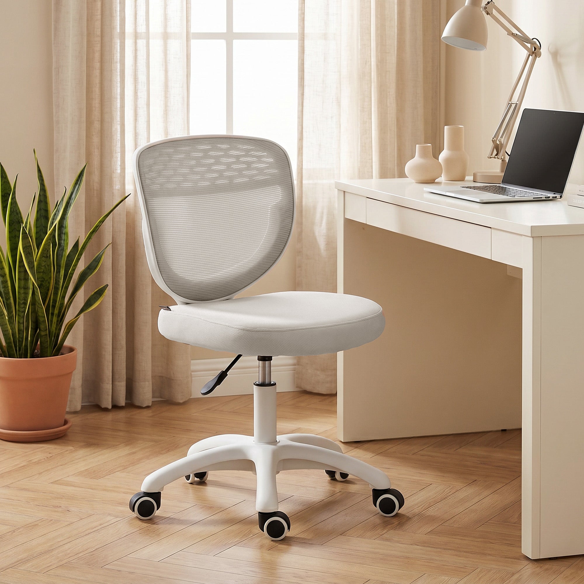 Ergonomic Office Chair, Armless Computer Desk Chair with Breathable Mesh Back, Padded Seat and Swivel Wheels, Adjustable Height for Home Office Study Bedroom, Grey