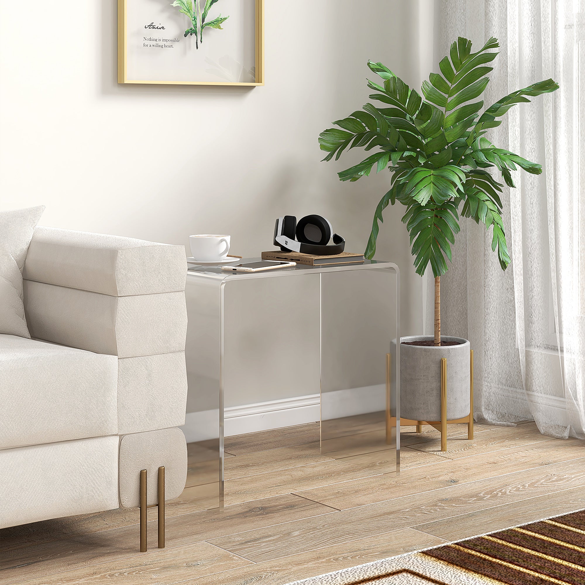 Clear Acrylic Side Table Waterfall End Table with Rounded Edges