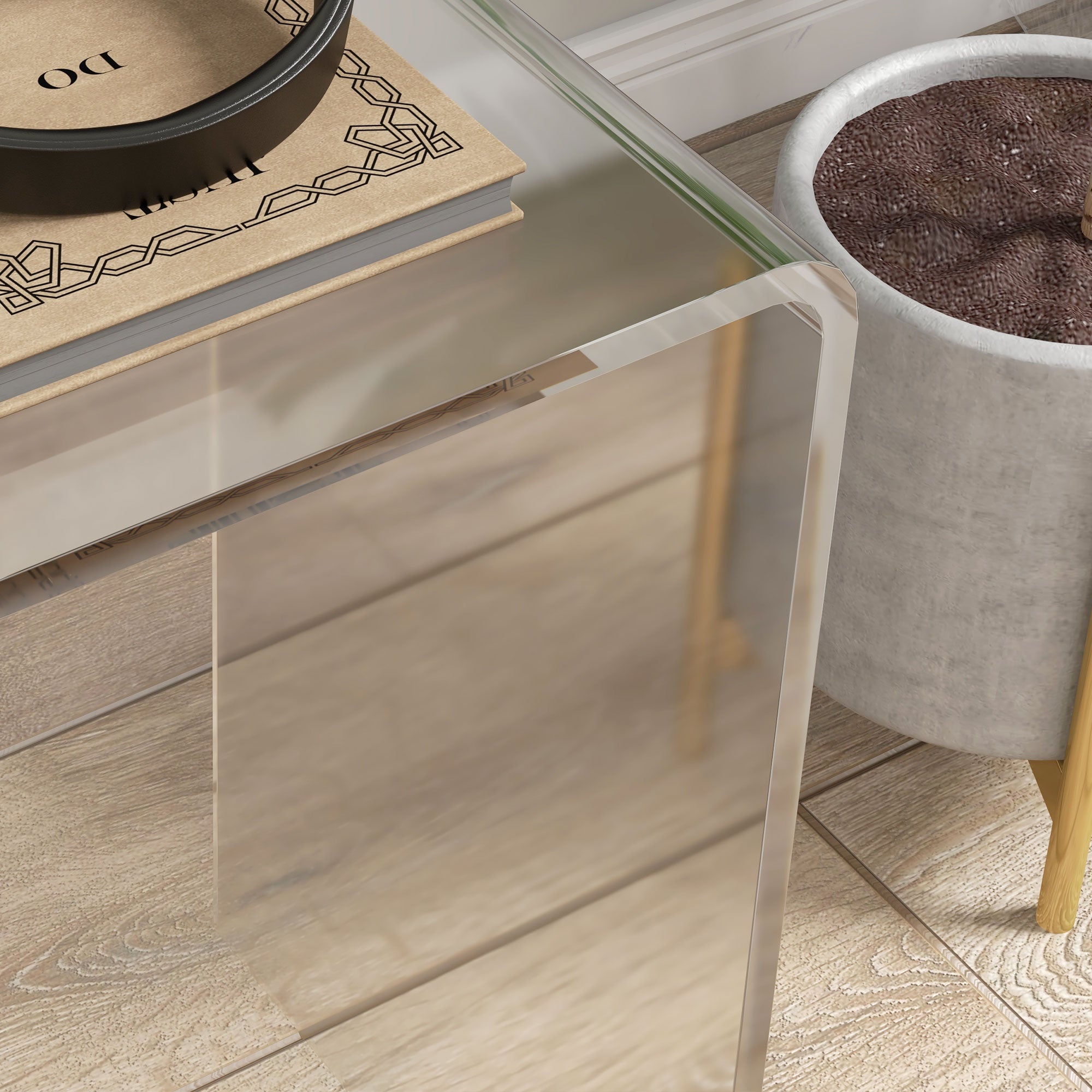 Clear Acrylic Side Table Waterfall End Table with Rounded Edges