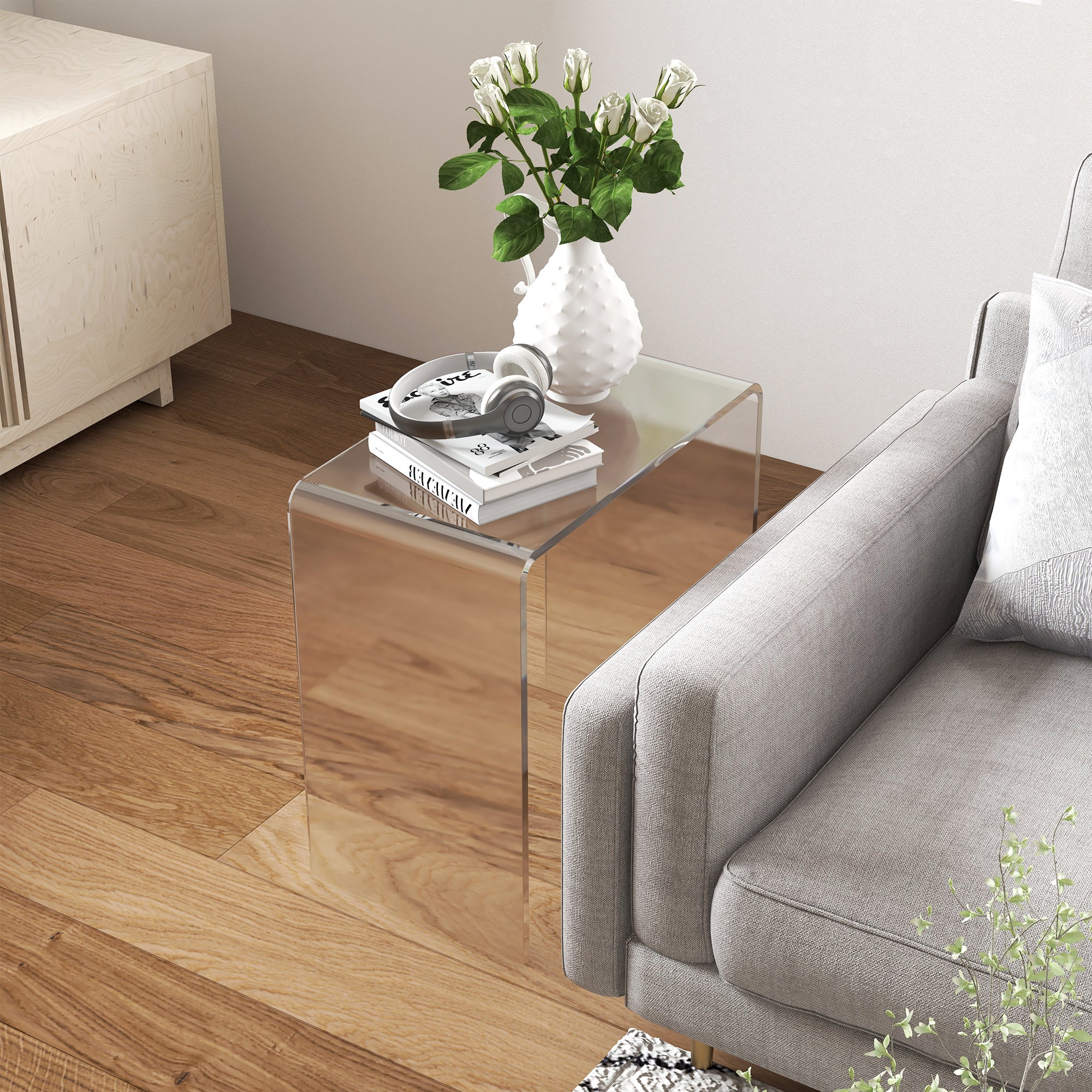 Clear Acrylic Side Table Waterfall End Table with Rounded Edges