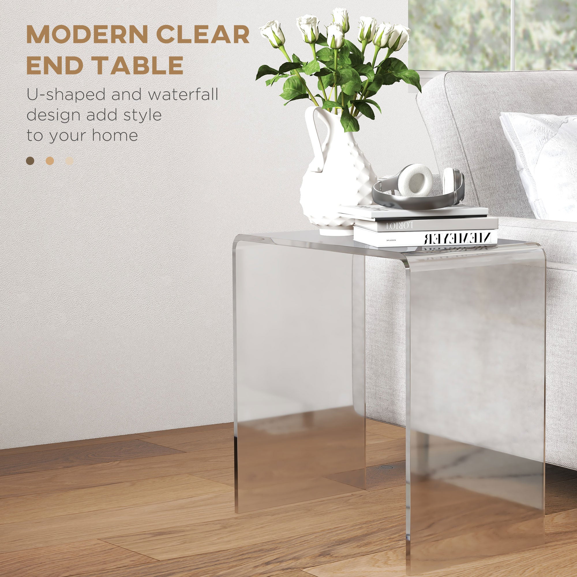 Clear Acrylic Side Table Waterfall End Table with Rounded Edges