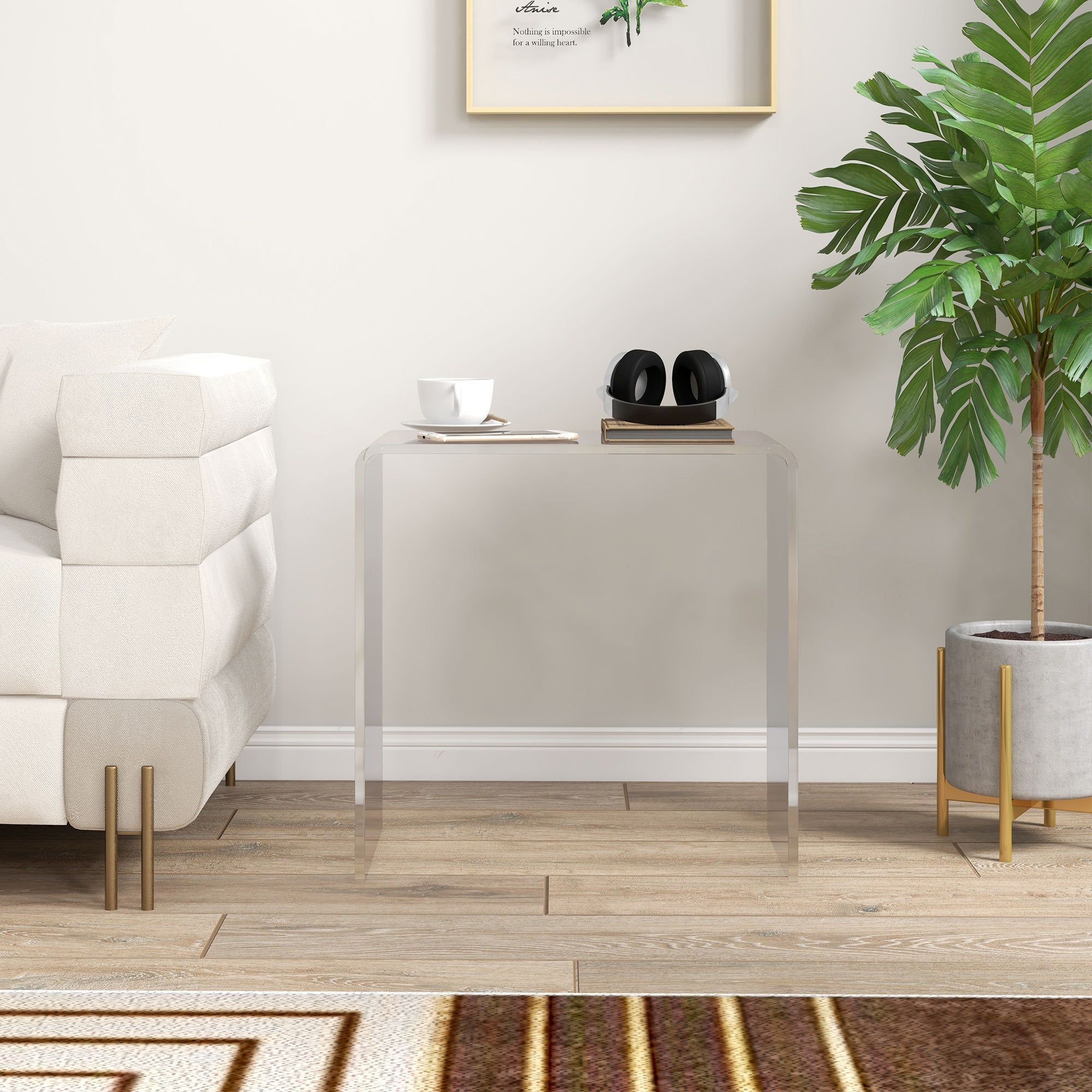 Clear Acrylic Side Table Waterfall End Table with Rounded Edges