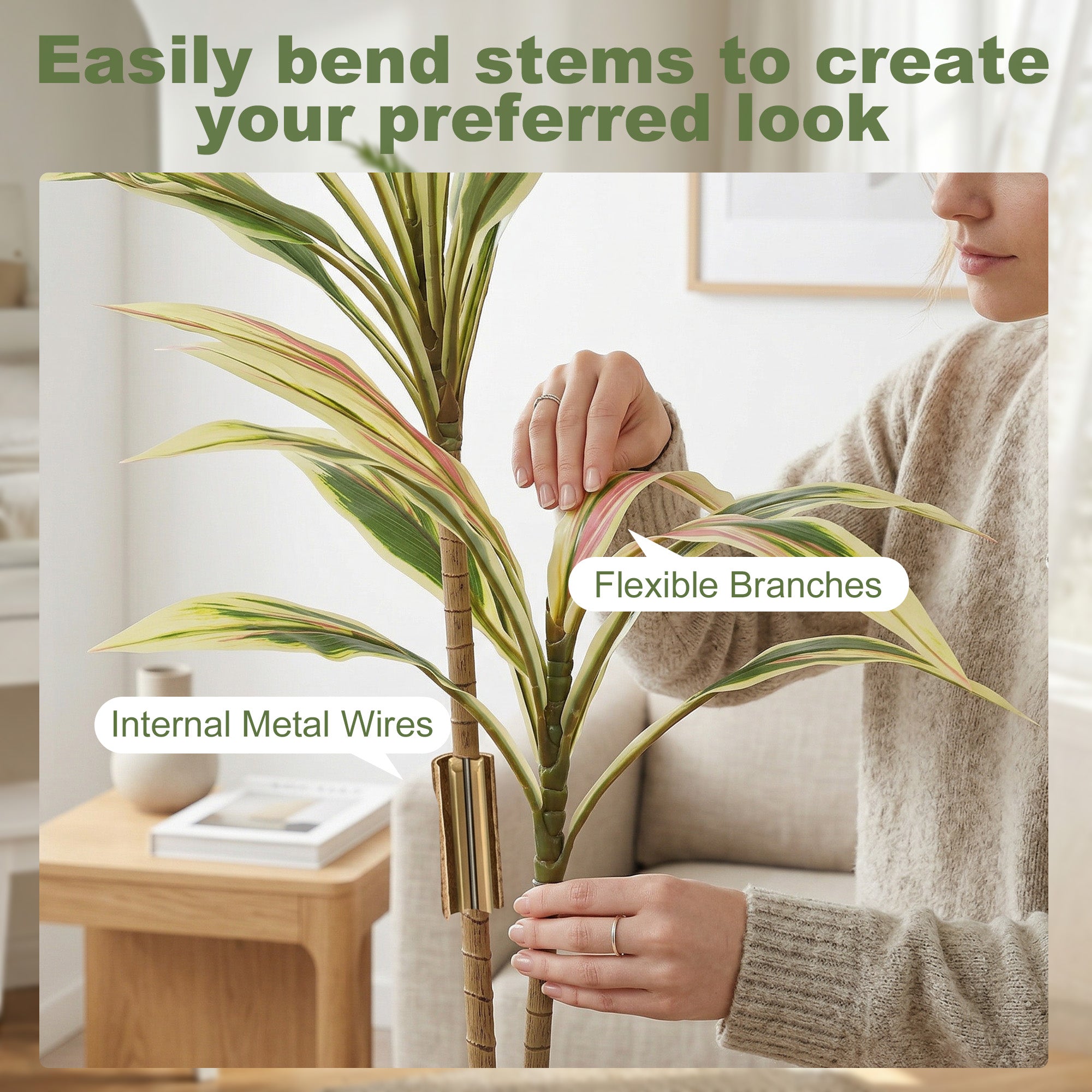 Artificial Cordyline Tree, 90 cm Fake Cordyline Tree with 29 Leaves, Realistic PEVA Faux Plant in Moss Effect Pot for Home Indoor Outdoor Decor, Yellow