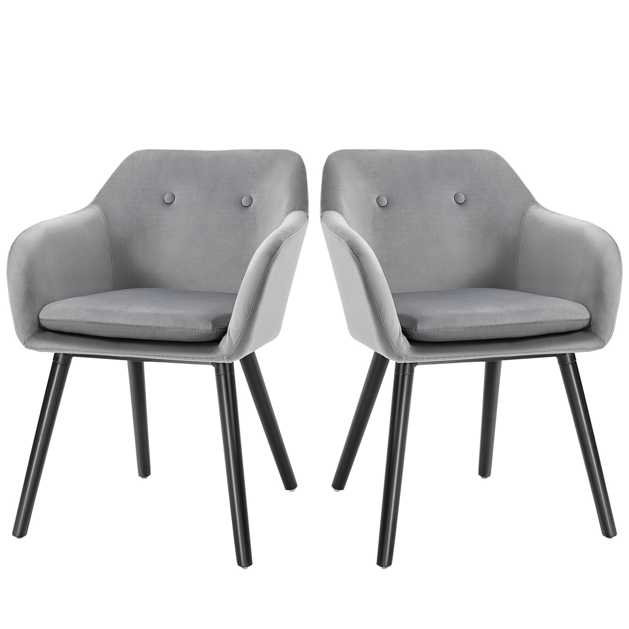 HOMCOM Dining Chairs Set of 2 Modern Upholstered Fabric Velvet-Touch Leisure Chairs with Backrest and Armrests, Lounge Reception Chairs for Home Office Kitchen Counter, Grey