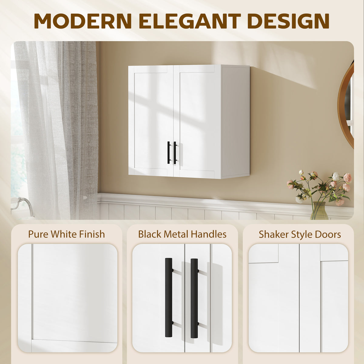 2-Piece Bathroom Wall Cabinet, Wall Mounted Over the Toilet Space Saver with 2 Doors and Adjustable Shelf Storage for Bathroom, White