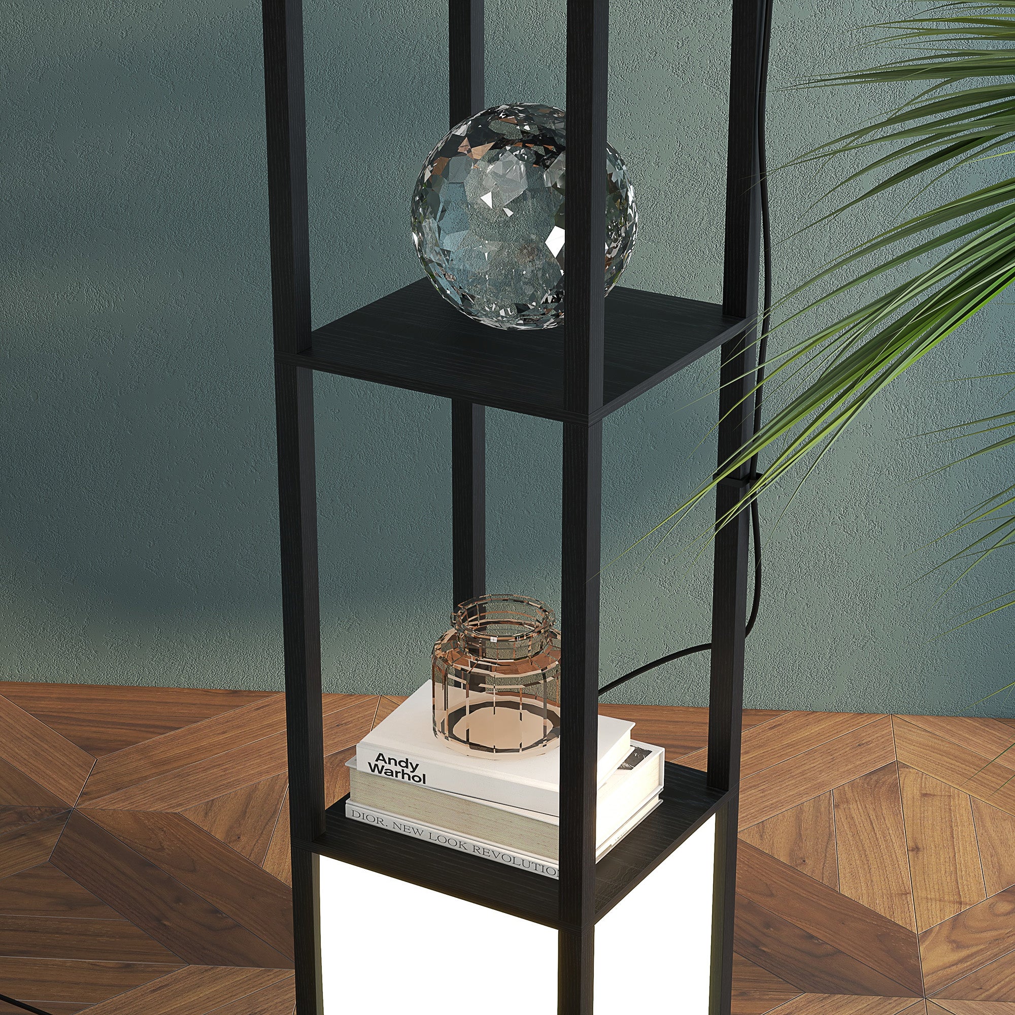 HOMCOM Floor Lamp with Shelves and Dual Light, Modern Corner Standing Lamp for Living Room, Bedroom, Bulb not Included, Black