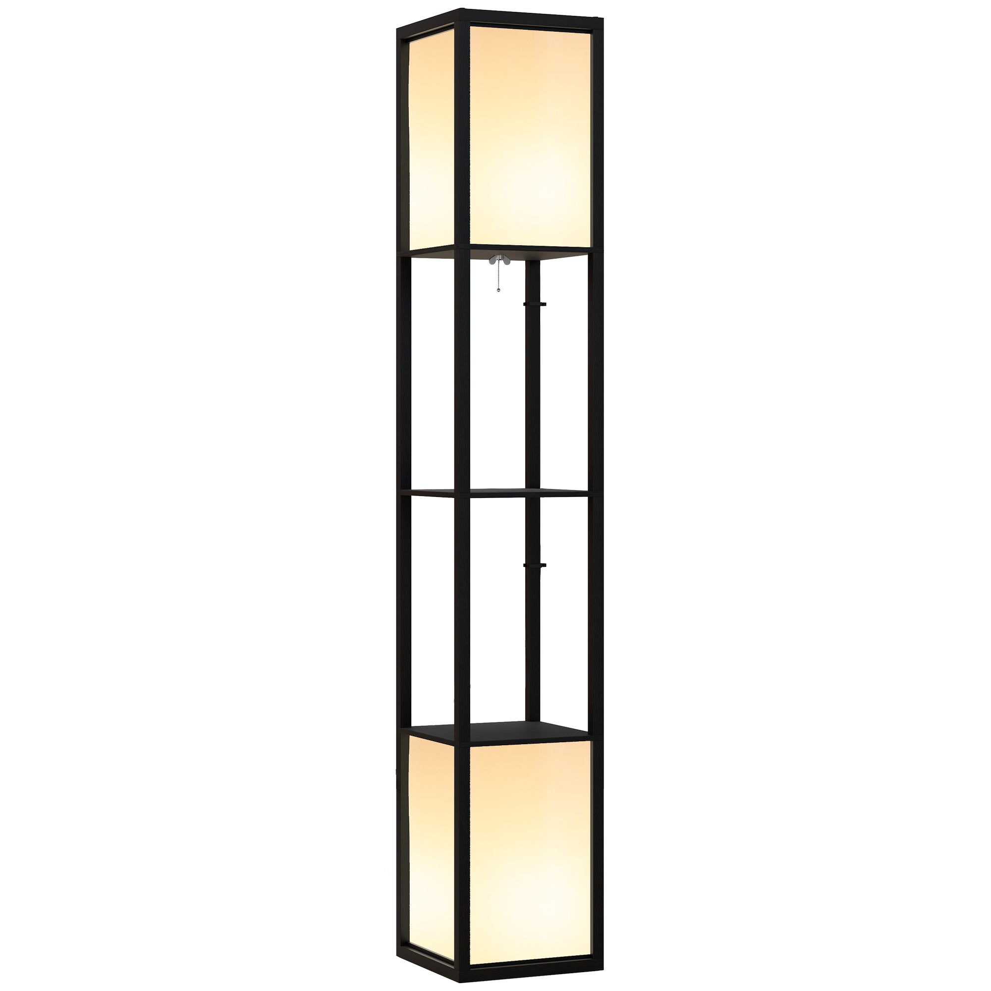 HOMCOM Floor Lamp with Shelves and Dual Light, Modern Corner Standing Lamp for Living Room, Bedroom, Bulb not Included, Black