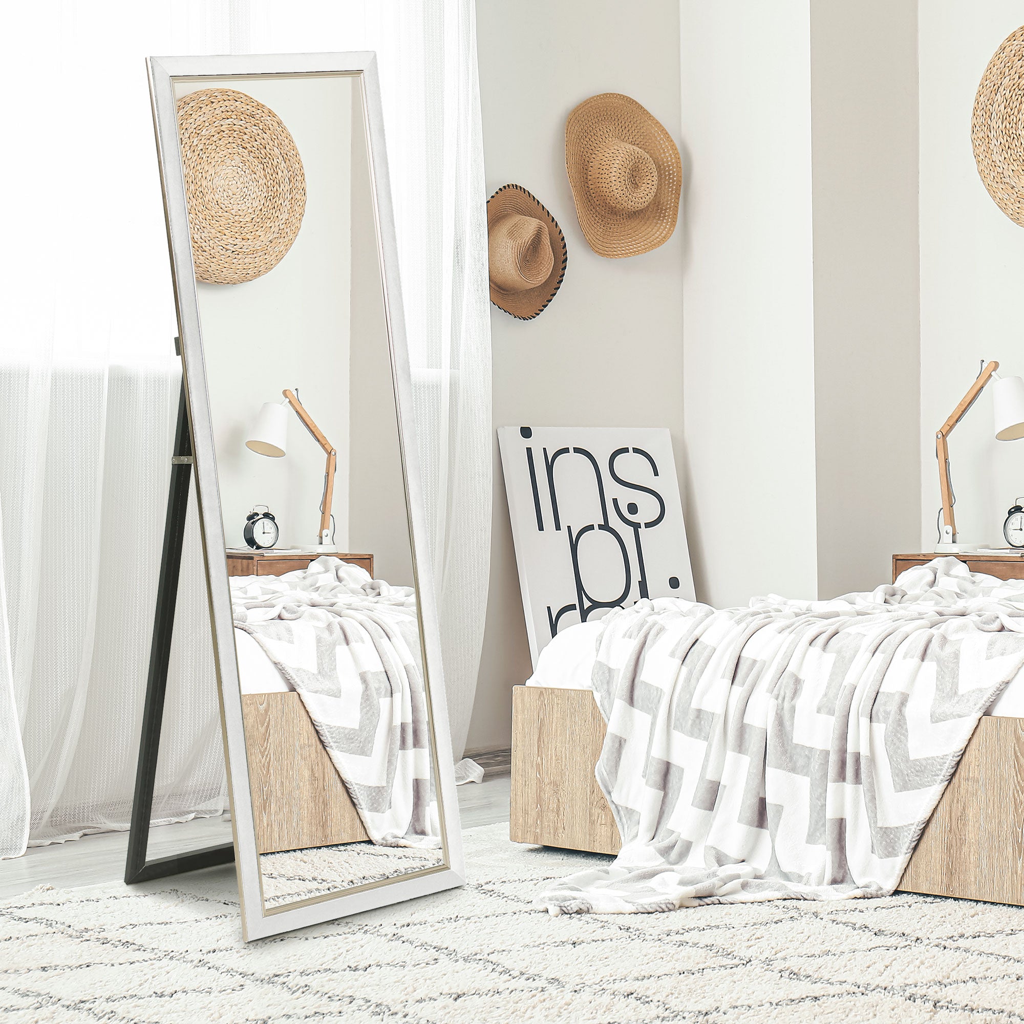 HOMCOM Full Length Mirror, 64" x 21" Full Body Mirror with Frame, Free Standing, Leaning or Wall Mirror for Living Room, Bedroom, White