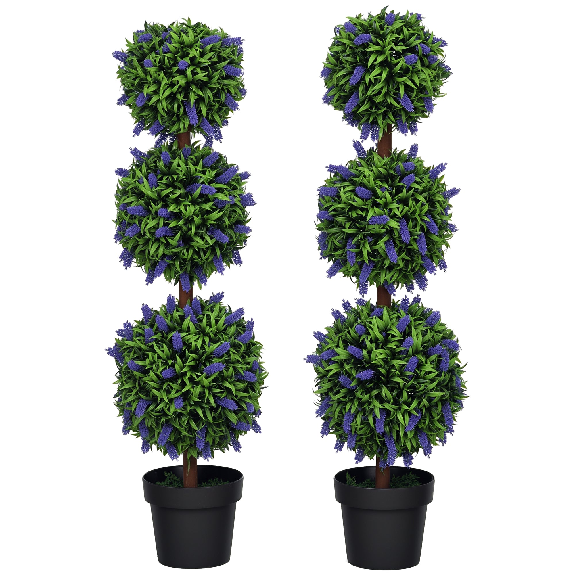 3.5ft Set of 2 Decorative Artificial Plants Ball Trees with Lavender Flowers in Pot Fake Plants for Home Indoor Outdoor Decor, Green