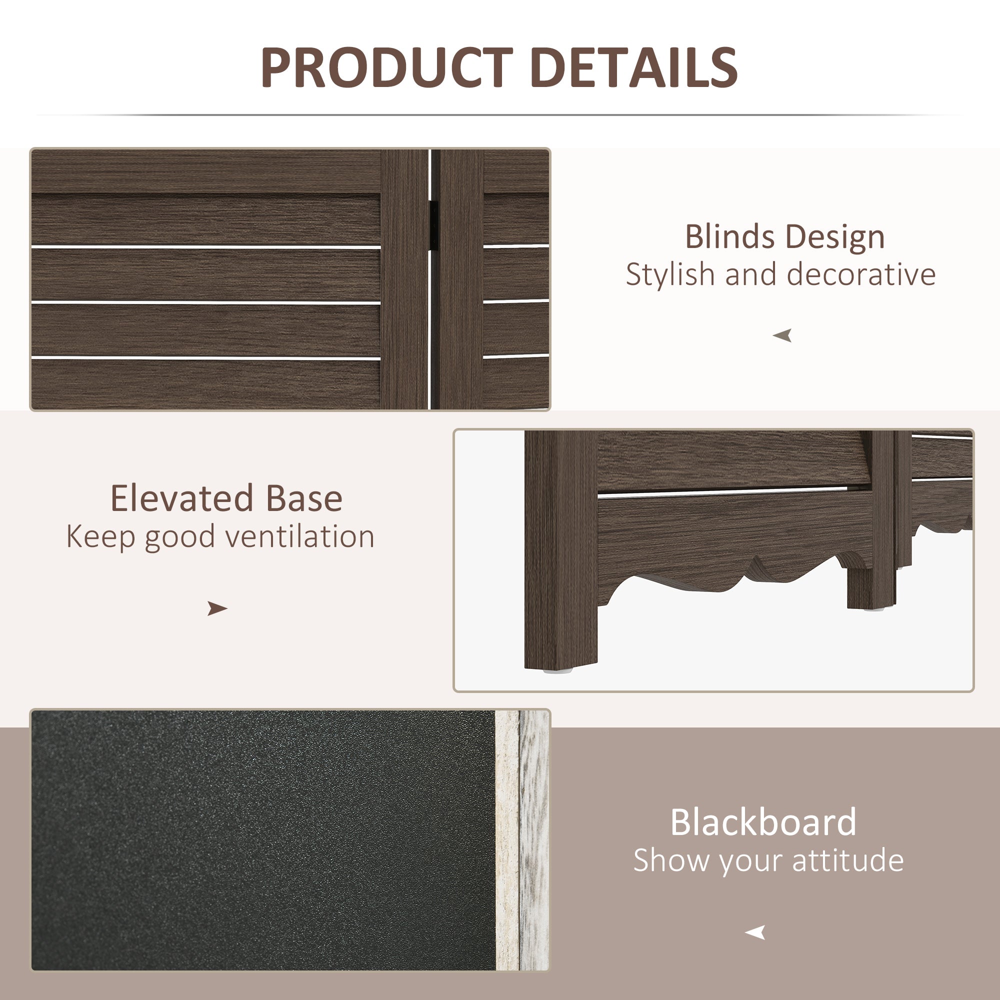 5.5' Wooden Room Divider, 4 Panel Folding Privacy Screen, Blackboard, Walnut Brown - HOMCOM