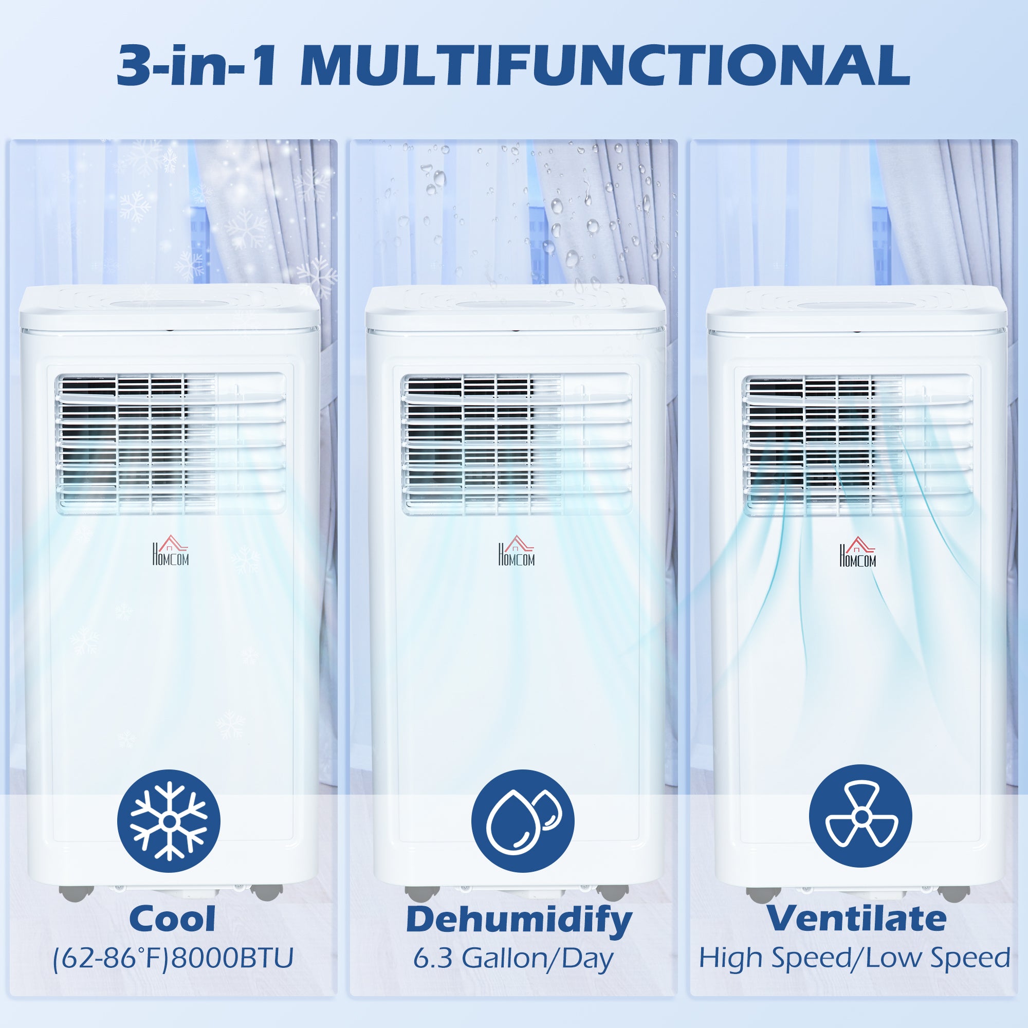 8,000 BTU Portable Air Conditioner, 344 Sq. Ft. Room Coverage, White - HOMCOM