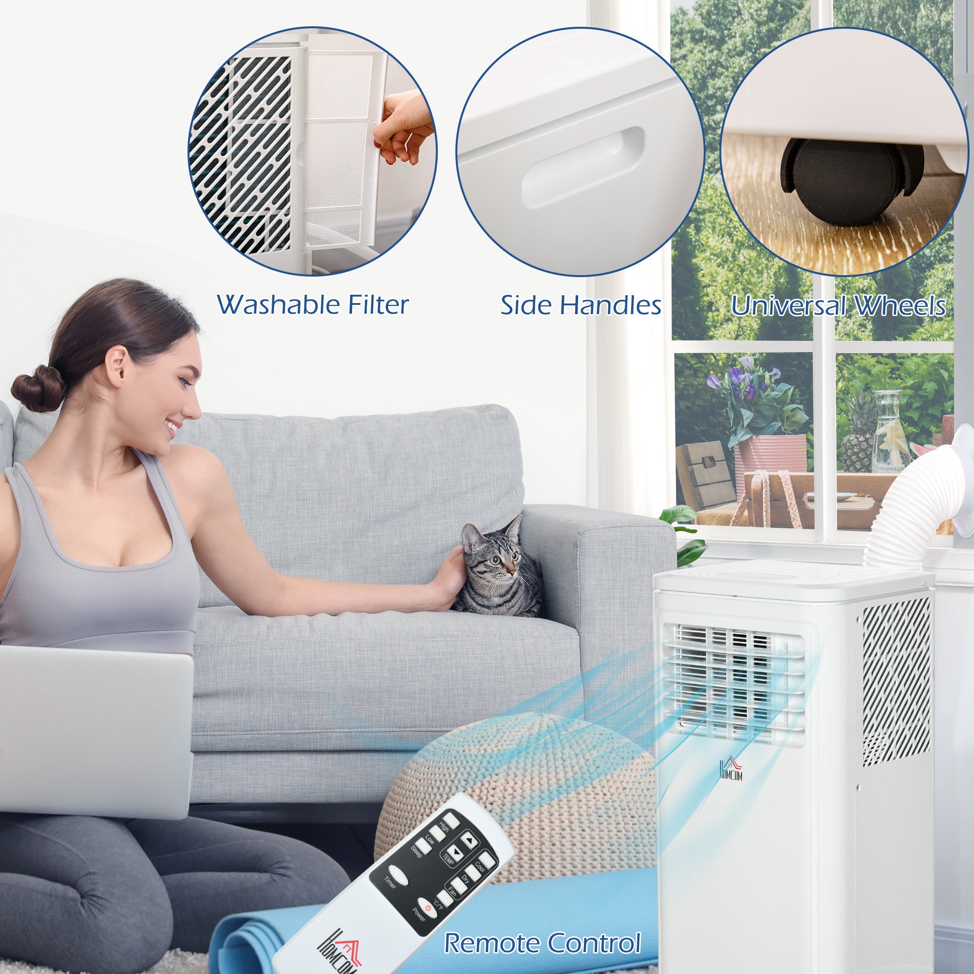8,000 BTU Portable Air Conditioner, 344 Sq. Ft. Room Coverage, White - HOMCOM