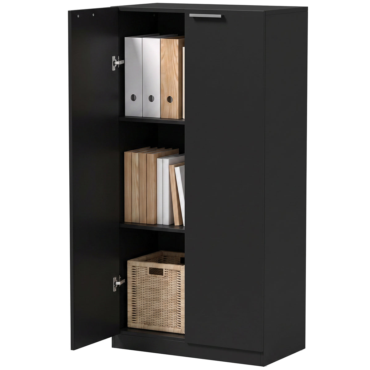 120 cm Tall Storage Cabinet Cupboard, 3-Tier File Organiser Wooden Filing Cabinet, Soft-Close Hinges, for Tool Garage Storage, Home Office, Study, Living Room, Black