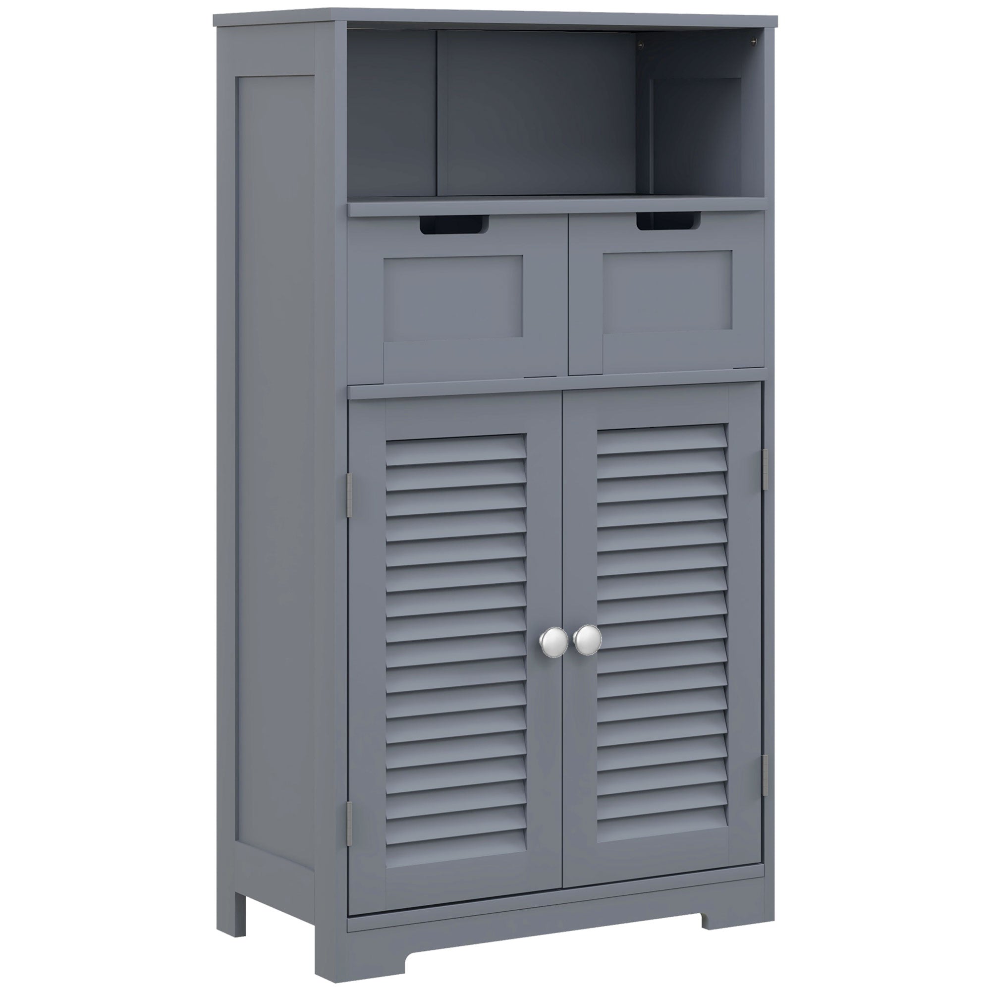 kleankin Bathroom Cabinet with Drawers, Bathroom Storage Cabinet with Louvred Doors, Open Compartment and Adjustable Shelf for Washroom, Grey
