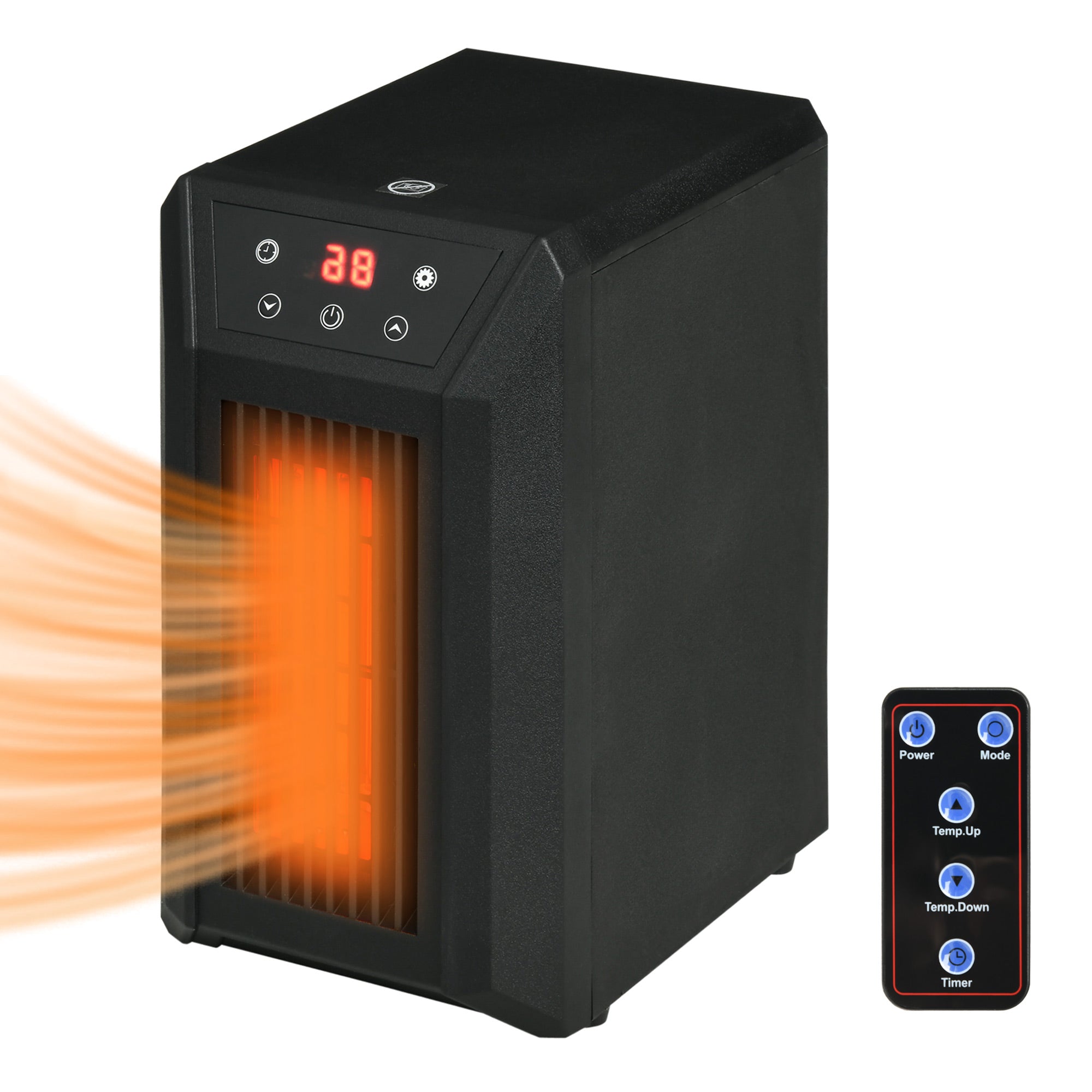 1500W Electric Space Heater with Infrared Quartz, Thermostat, Remote & 12h Timer, Black