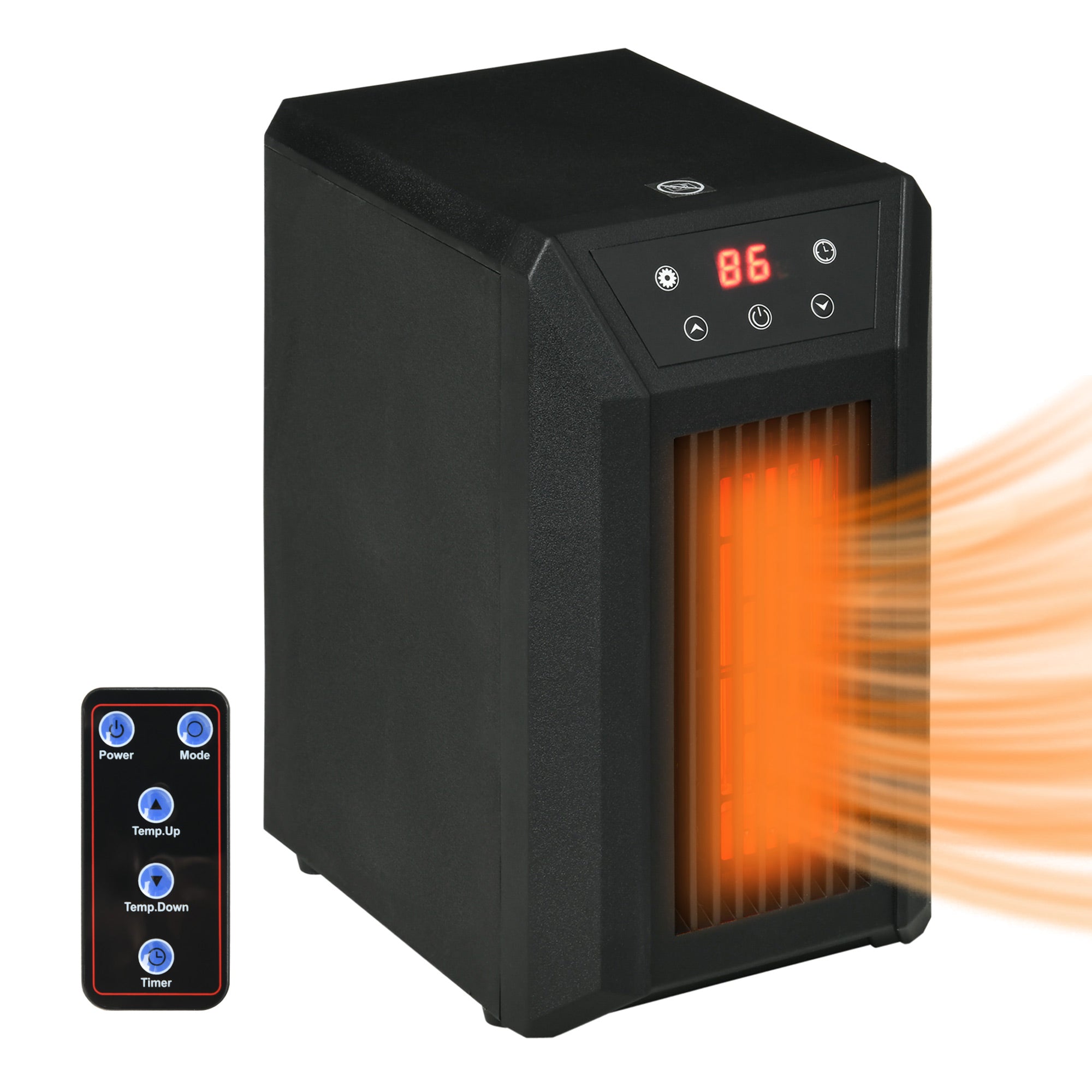 1500W Electric Space Heater with Infrared Quartz, Thermostat, Remote & 12h Timer, Black